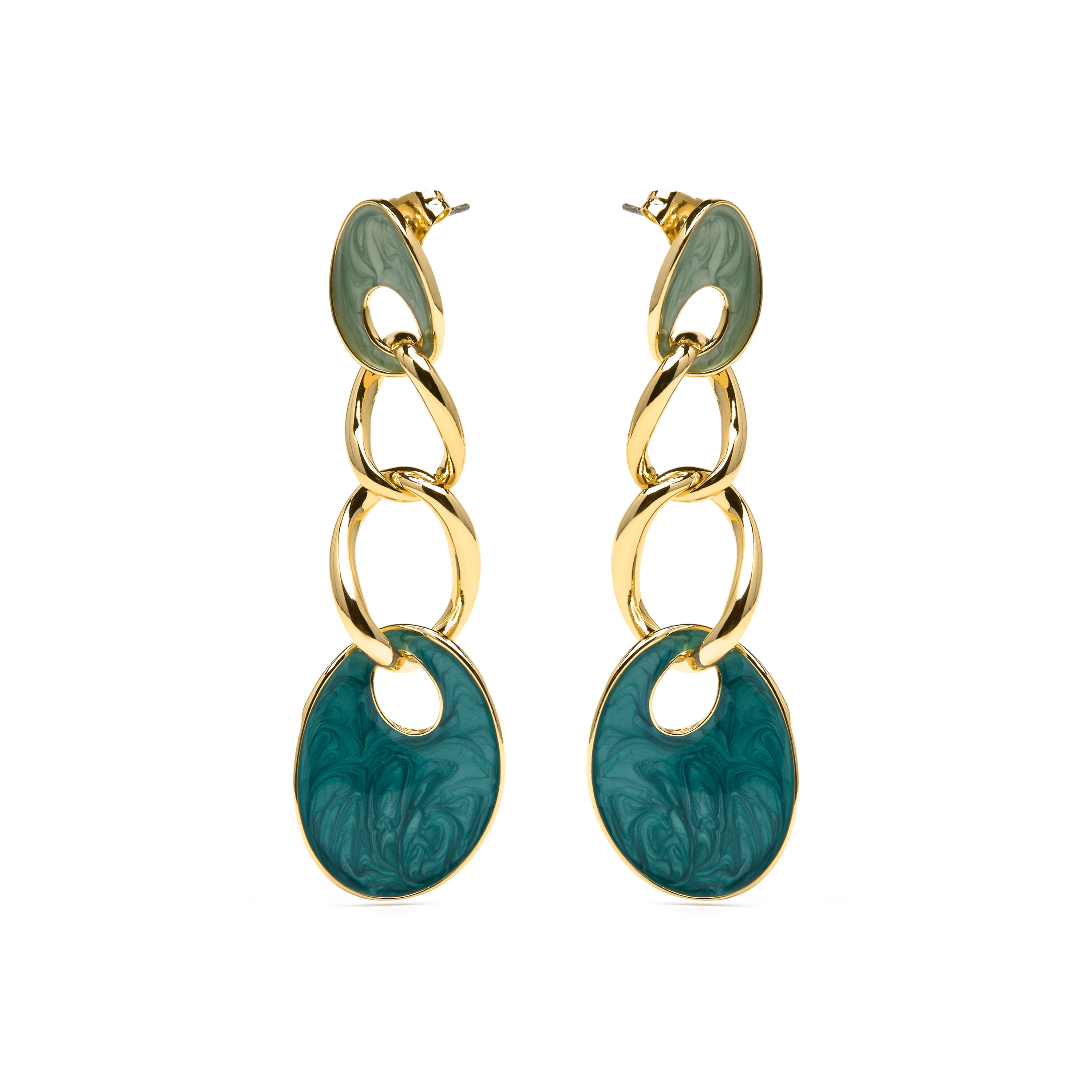Pendientes acabado oro amarillo de 18k y Lacado Azul - Makan