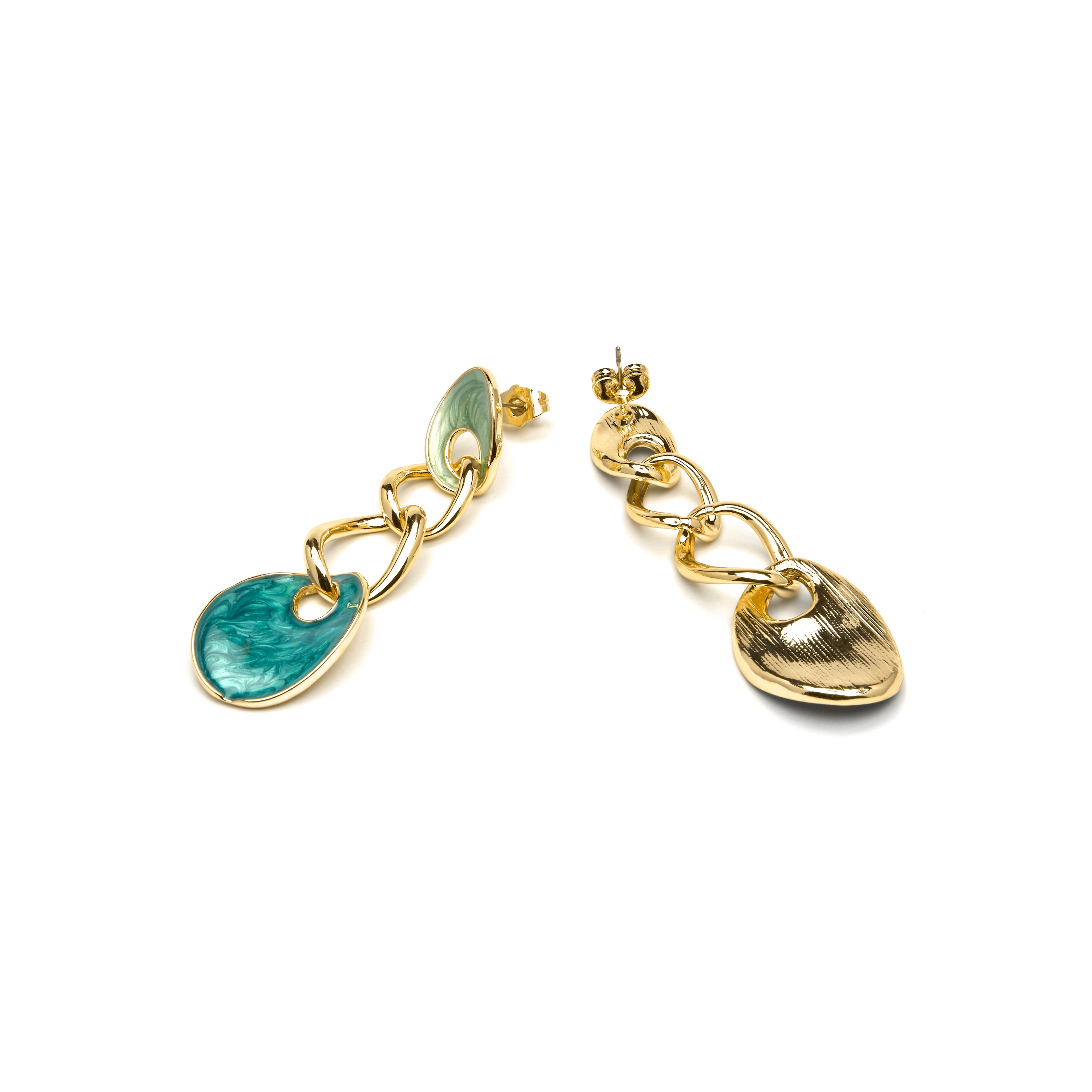 Pendientes acabado oro amarillo de 18k y Lacado Azul - Makan