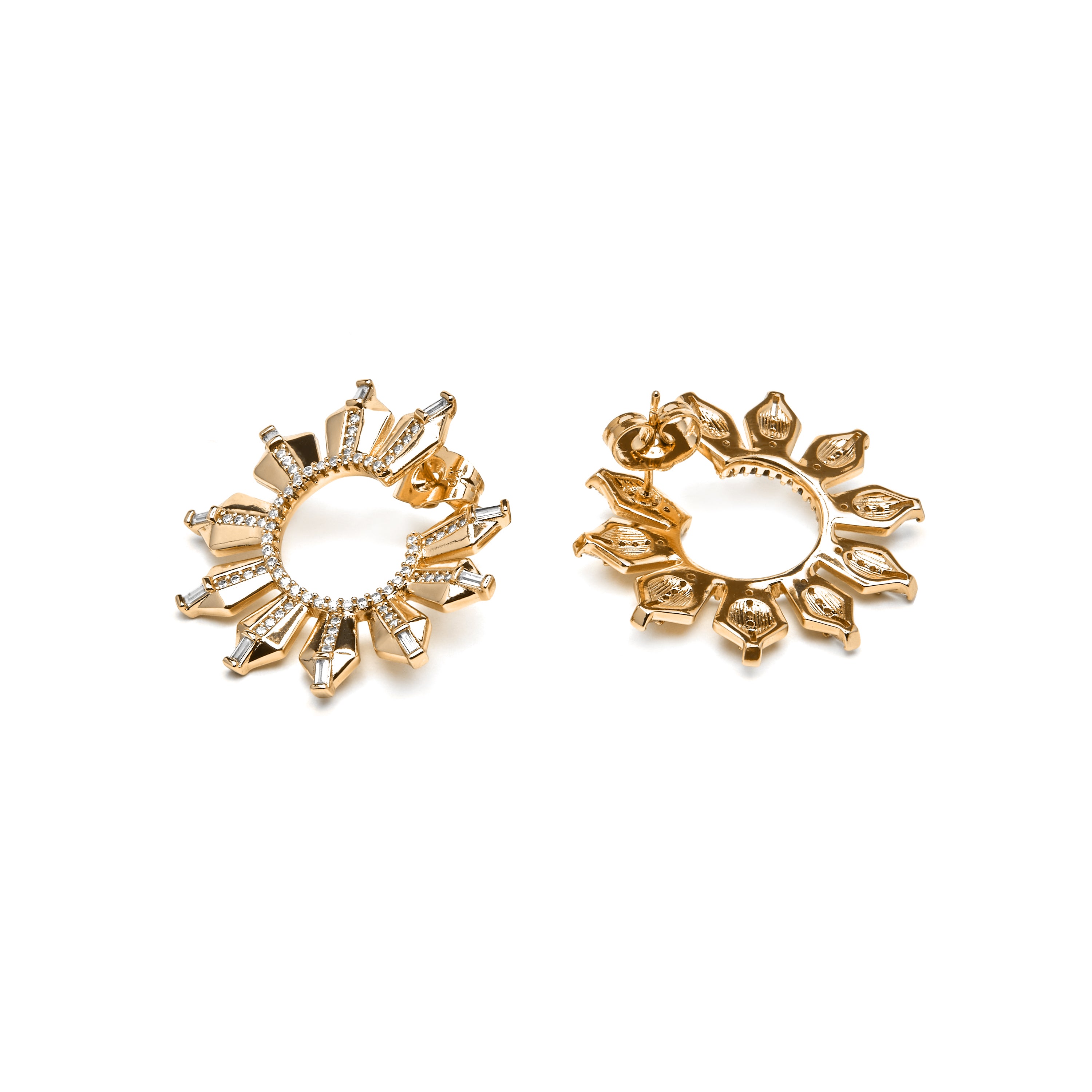 Boucles d'oreilles finition or jaune 18k et Zircon brillant - Ombab