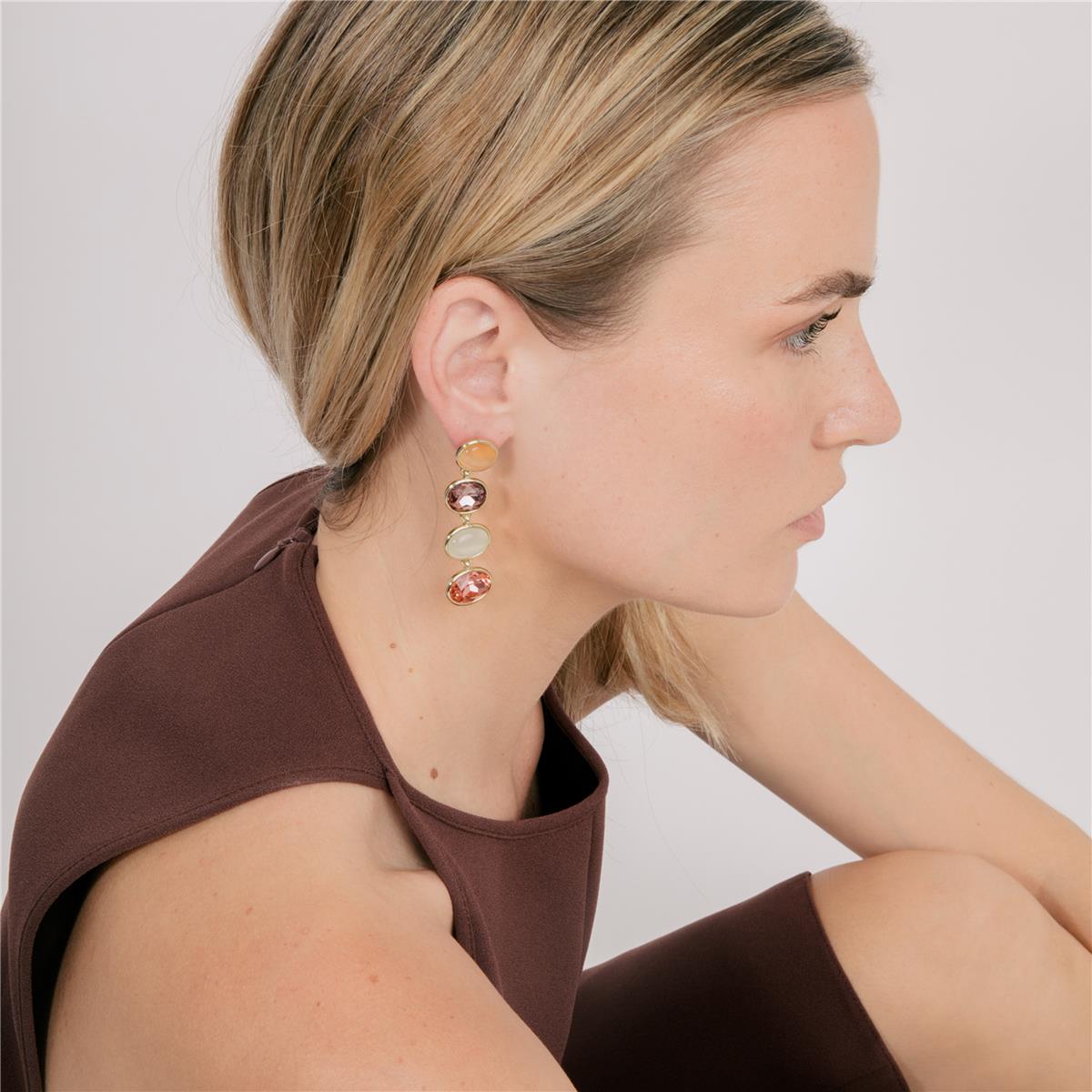 Pendientes de Cuarzo Hidrotermal Multicolor acabado en oro amarillo 18k - Gadna