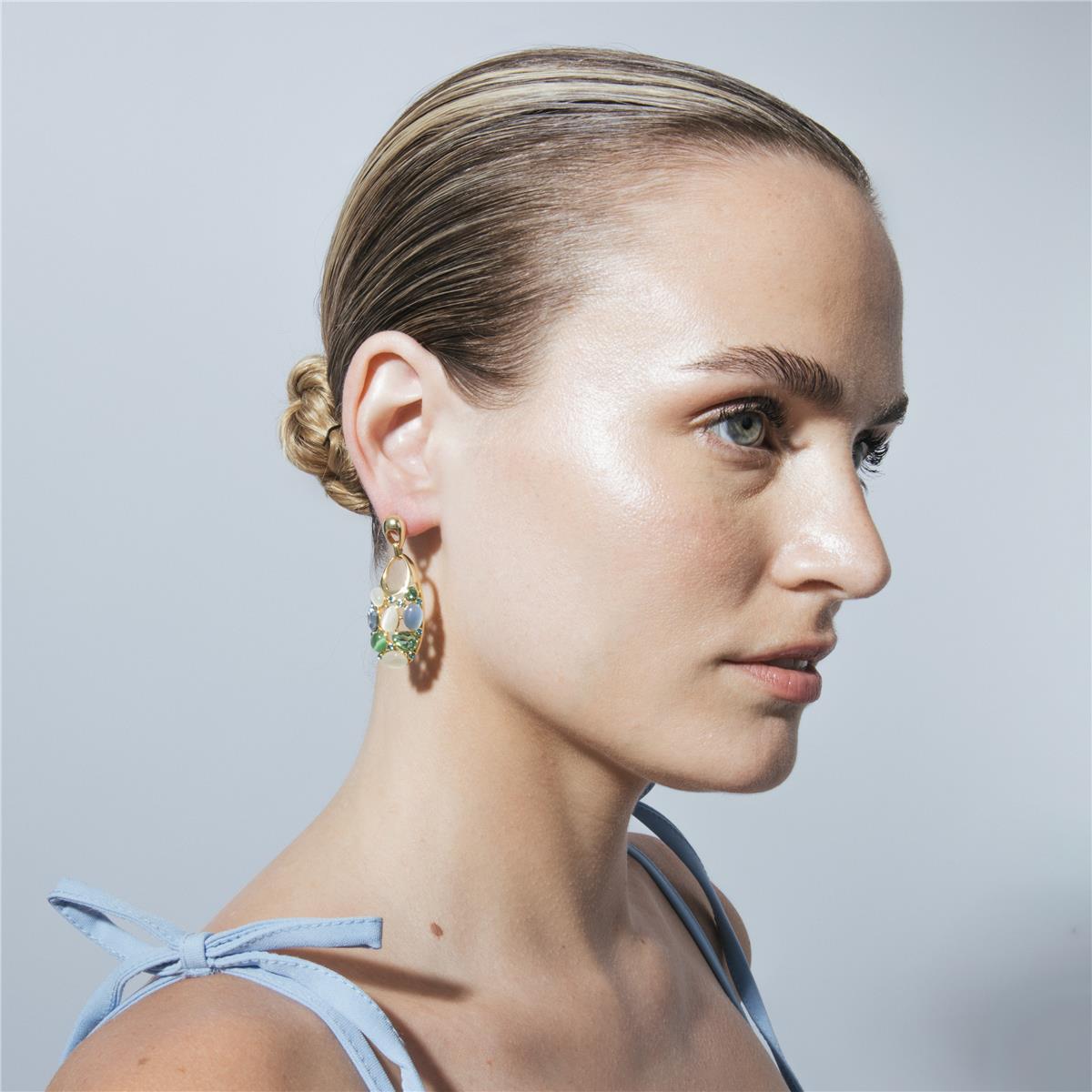 Pendientes de Ojo de Gato Azul acabado en oro amarillo 18k - Zalima