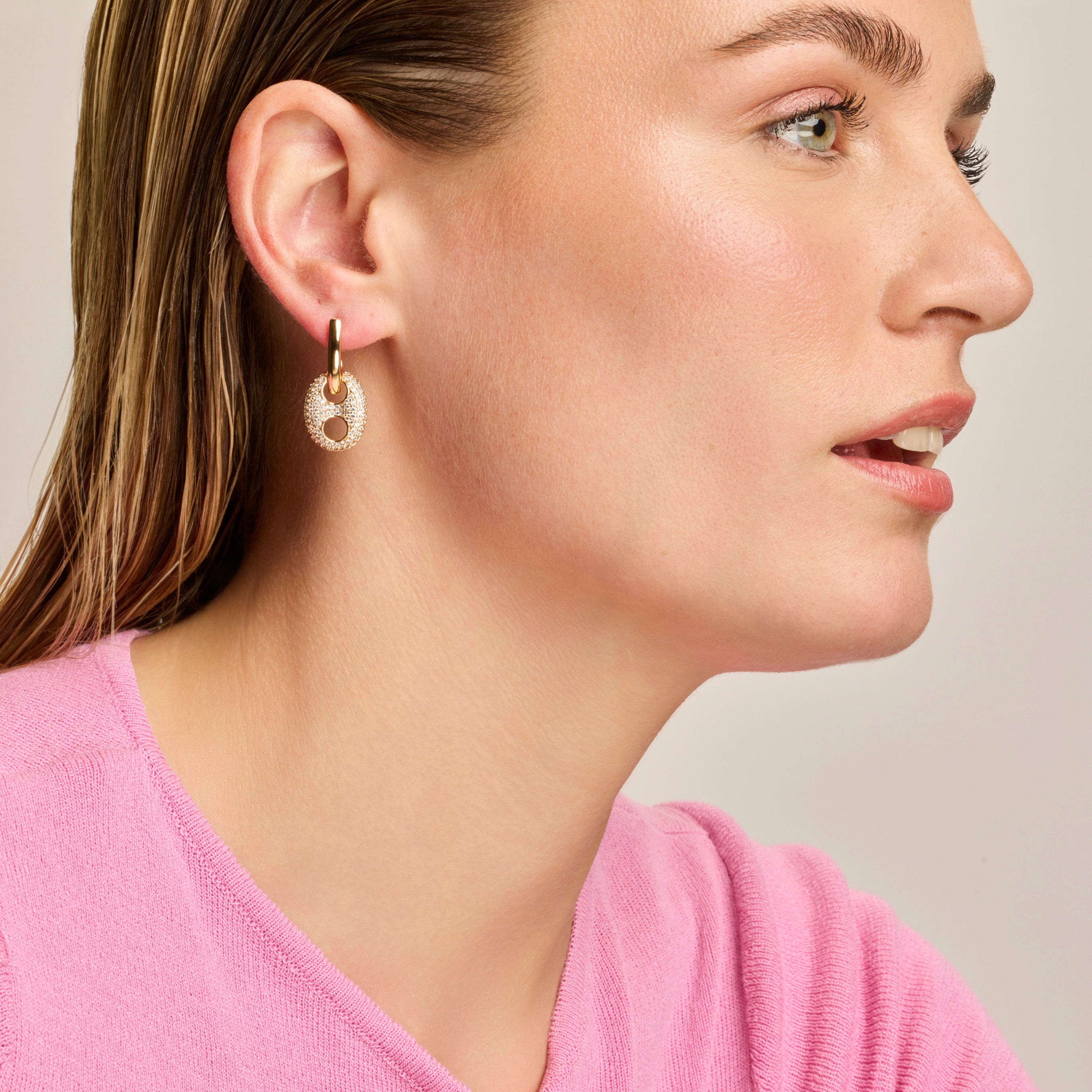 18k Yellow Gold Finish Earrings with Brilliant Zirconia - Memat