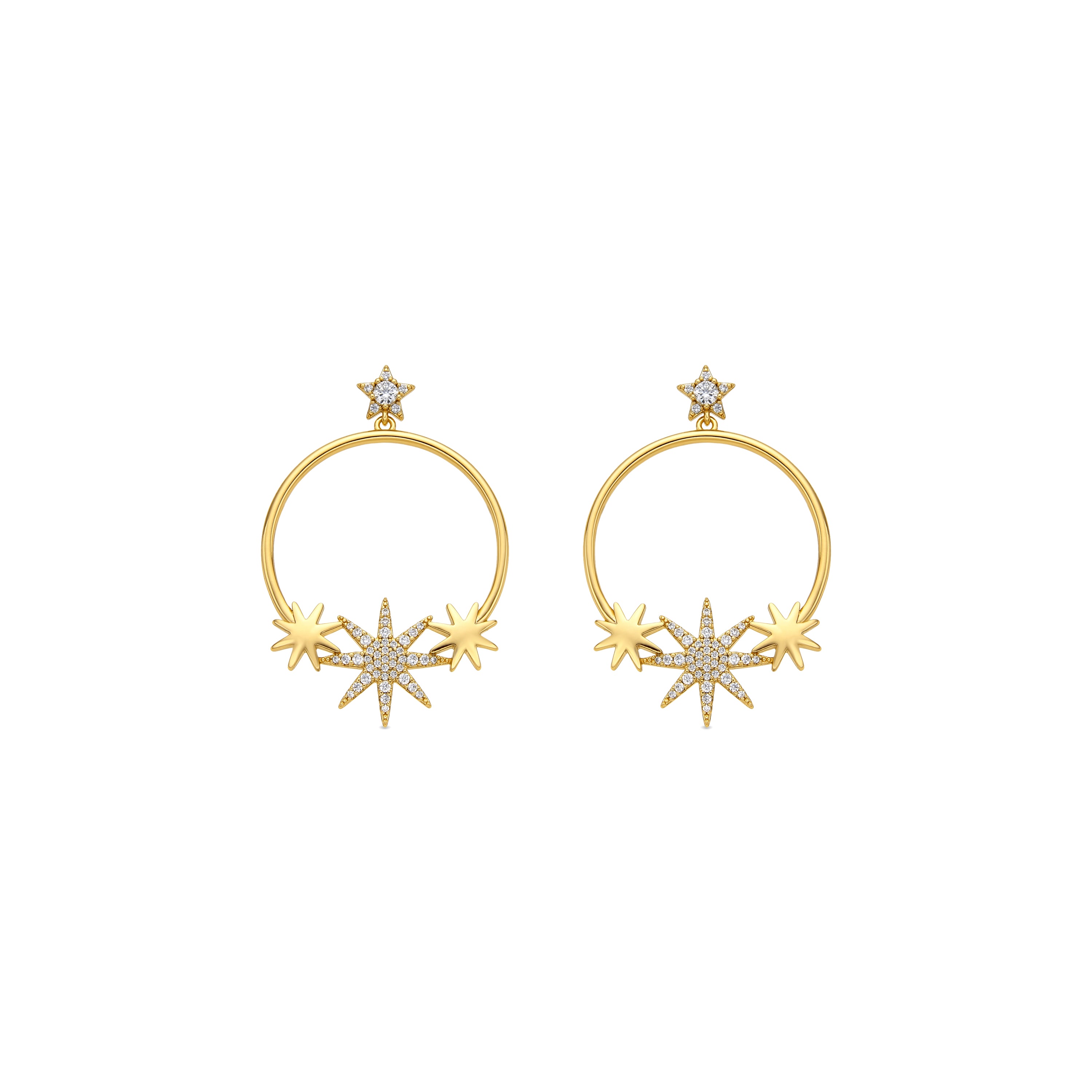 Brincos acabamento ouro amarelo 18k e zircónia brilhante - Ilju