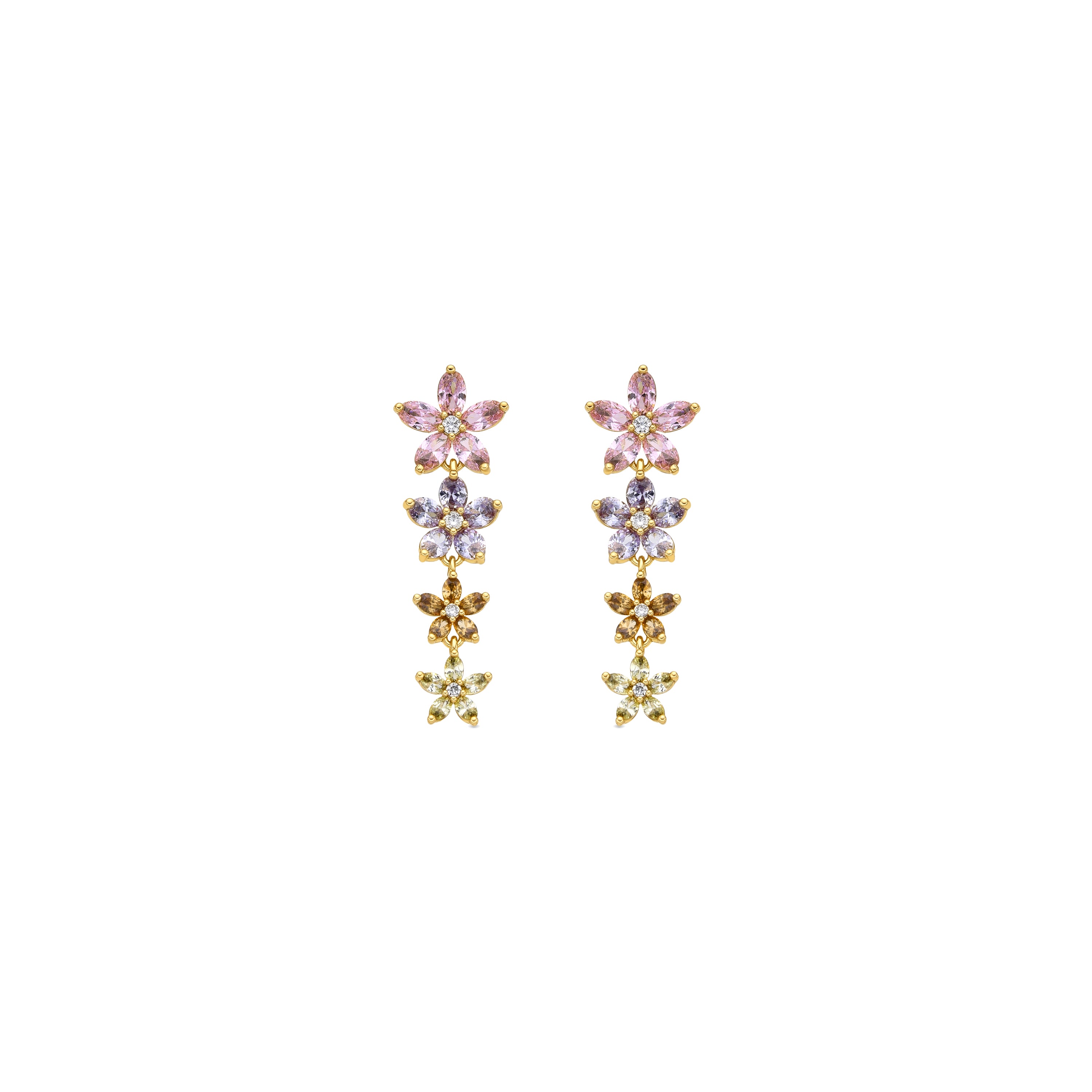 Pendientes acabado oro amarillo de 18k y Circonita Multicolor - Dima