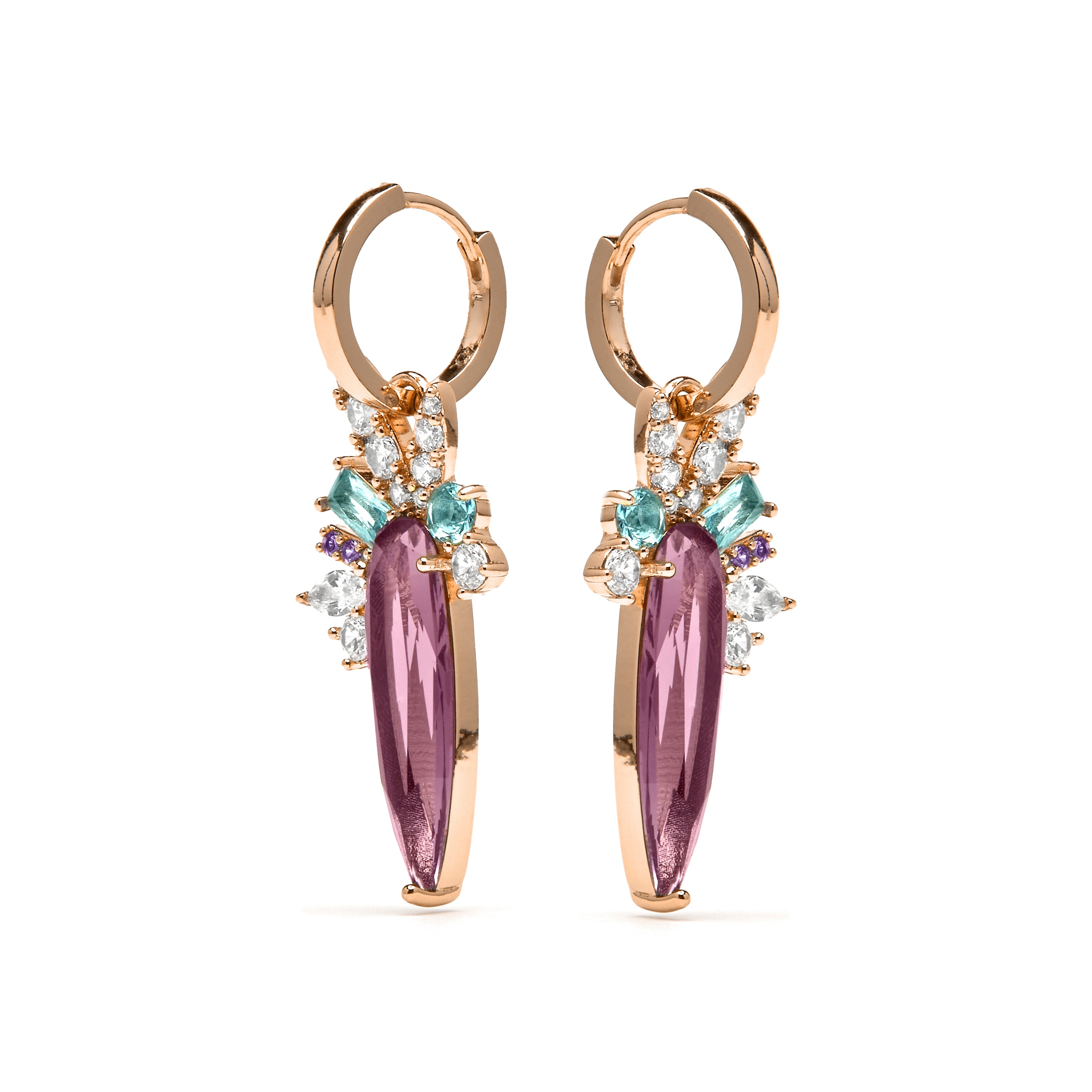 Pendientes acabado oro amarillo de 18k y Circonita Multicolor - Wenod