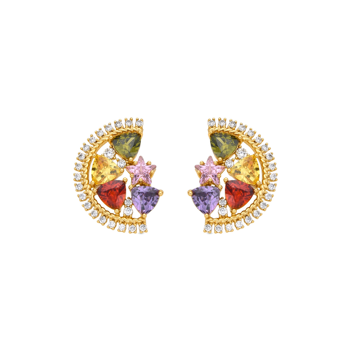 18k Yellow Gold Finish Earrings with Multicolor Cubic Zirconia - Ibb
