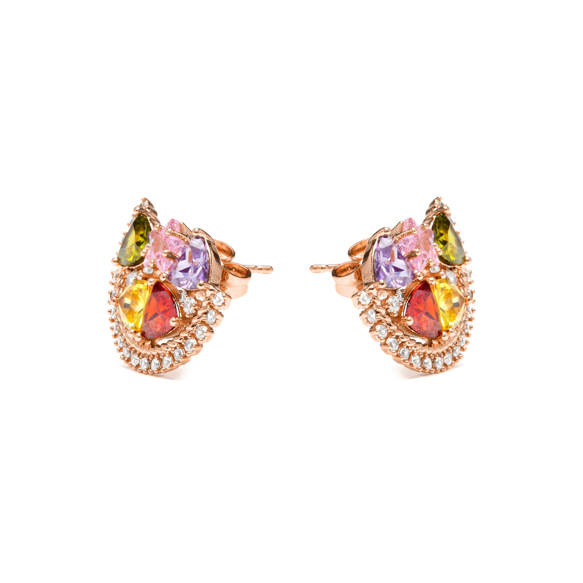 18k Yellow Gold Finish Earrings with Multicolor Cubic Zirconia - Ibb