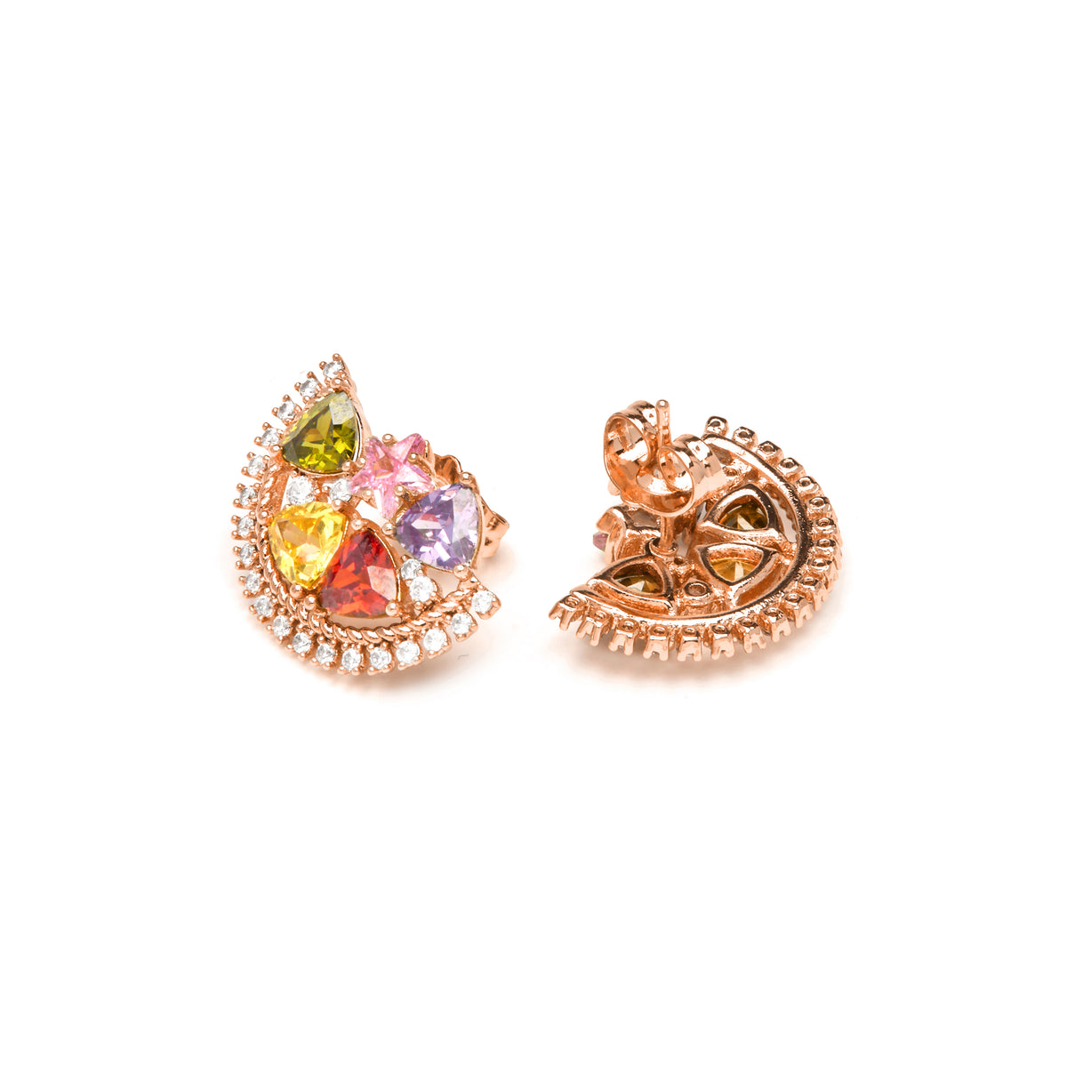 18k Yellow Gold Finish Earrings with Multicolor Cubic Zirconia - Ibb