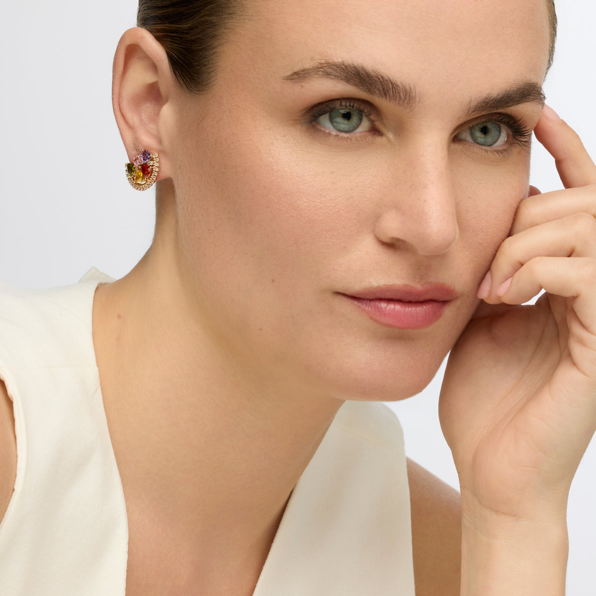 18k Yellow Gold Finish Earrings with Multicolor Cubic Zirconia - Ibb