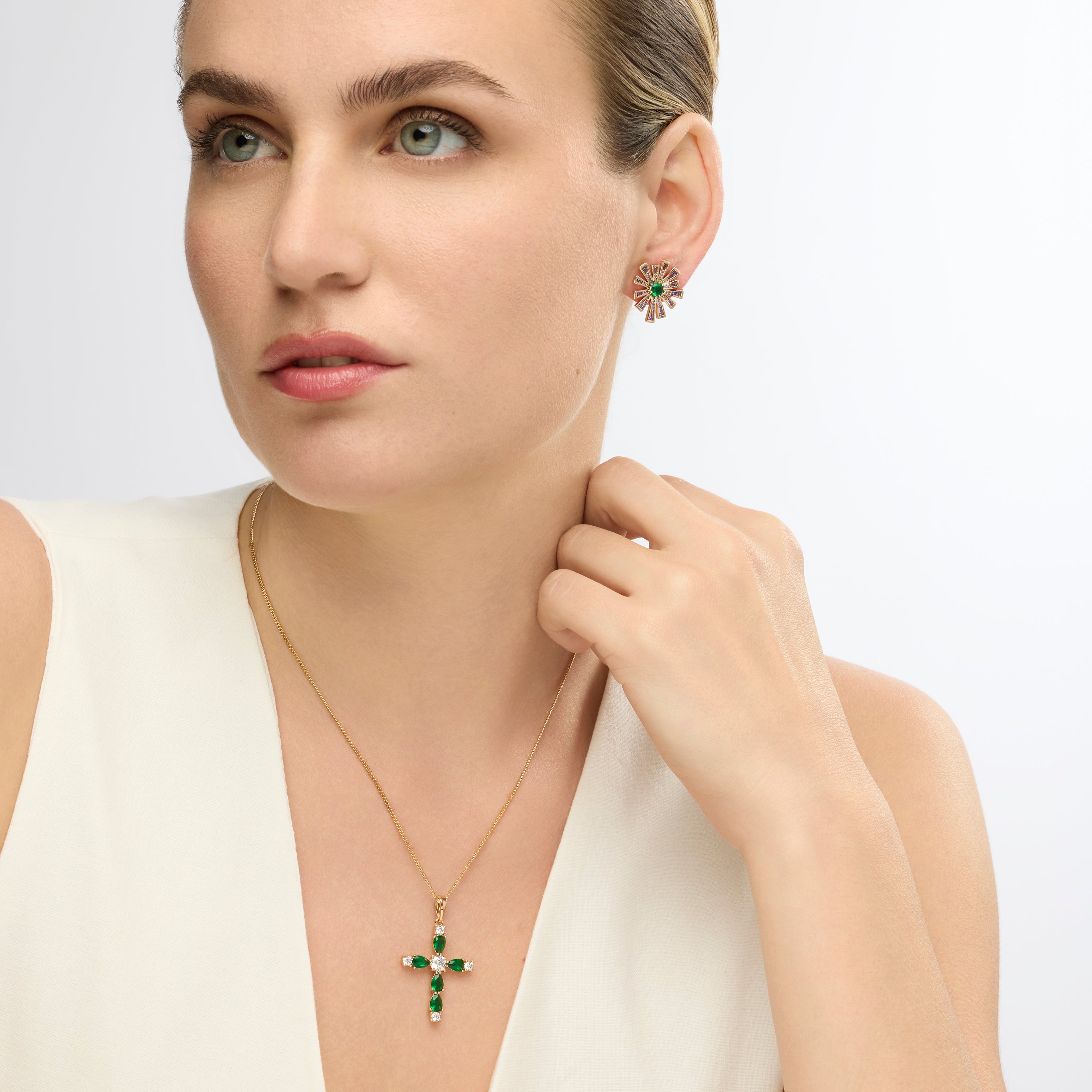 Ohrringe mit 18k Gelbgold-Finish und mehrfarbigen Zirkonsteinen - Asail