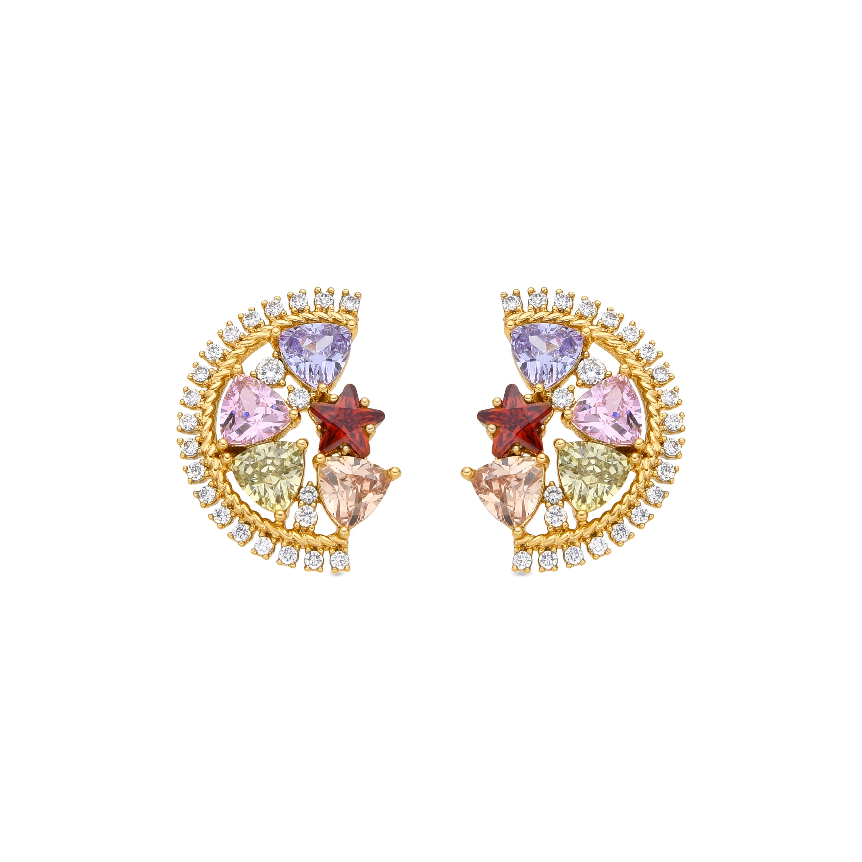 Pendientes acabado oro amarillo de 18k y Circonita Multicolor - Brok