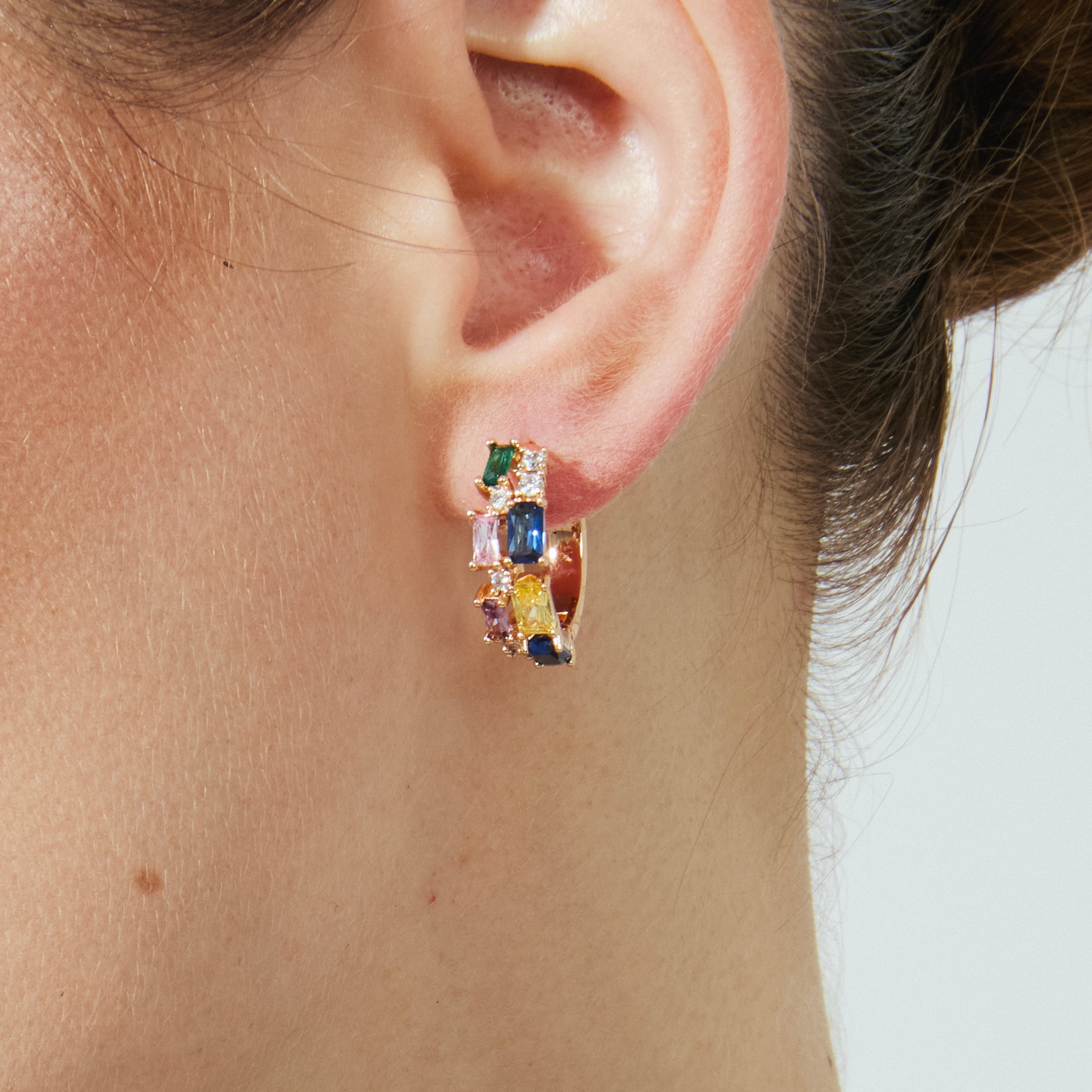 Pendientes acabado oro amarillo de 18k y Circonita Multicolor - Rurik