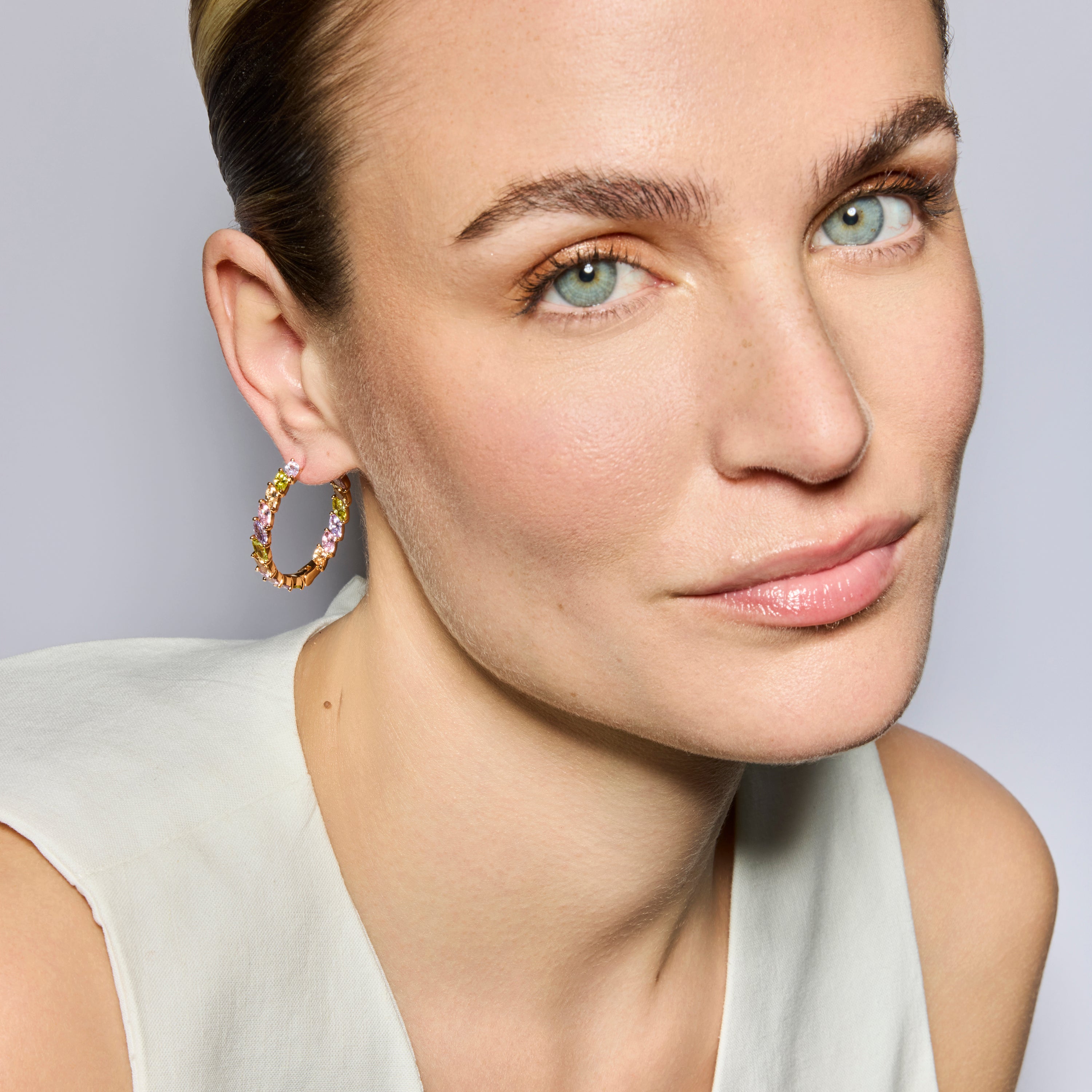 Pendientes acabado oro amarillo de 18k y Circonita Multicolor - Anroth