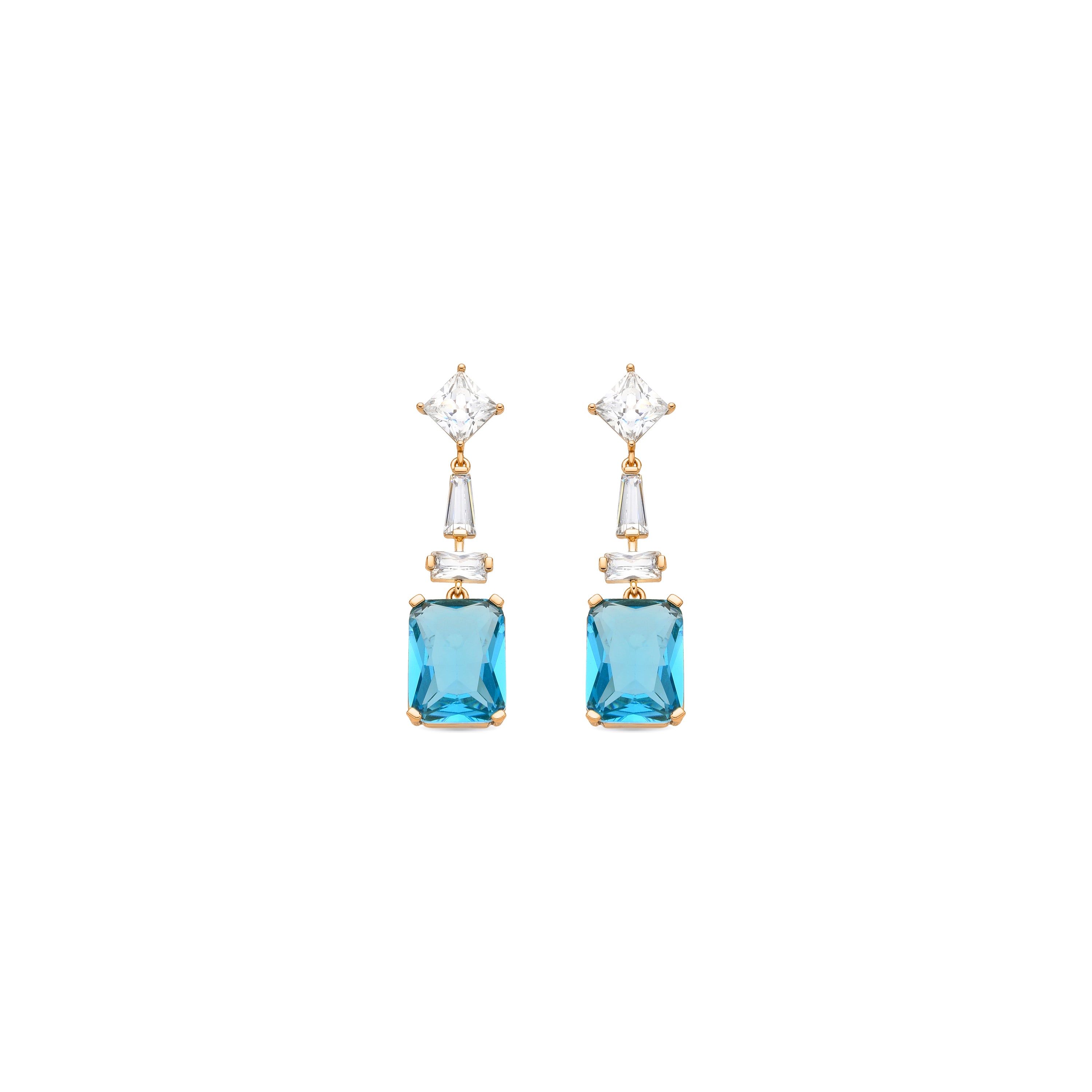 18k yellow gold finish earrings with Aquamarine Zirconia - Shafaw