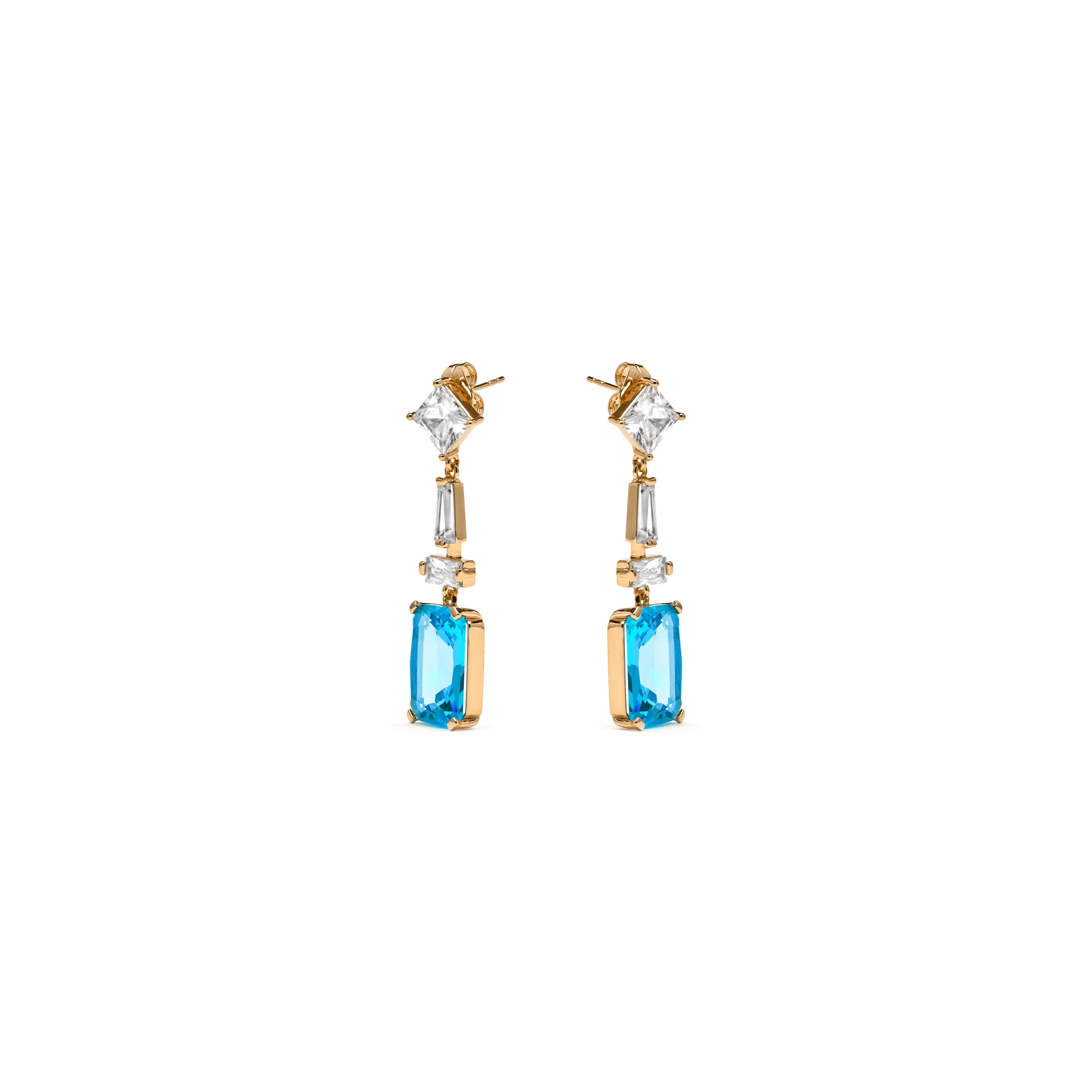 18k yellow gold finish earrings with Aquamarine Zirconia - Shafaw