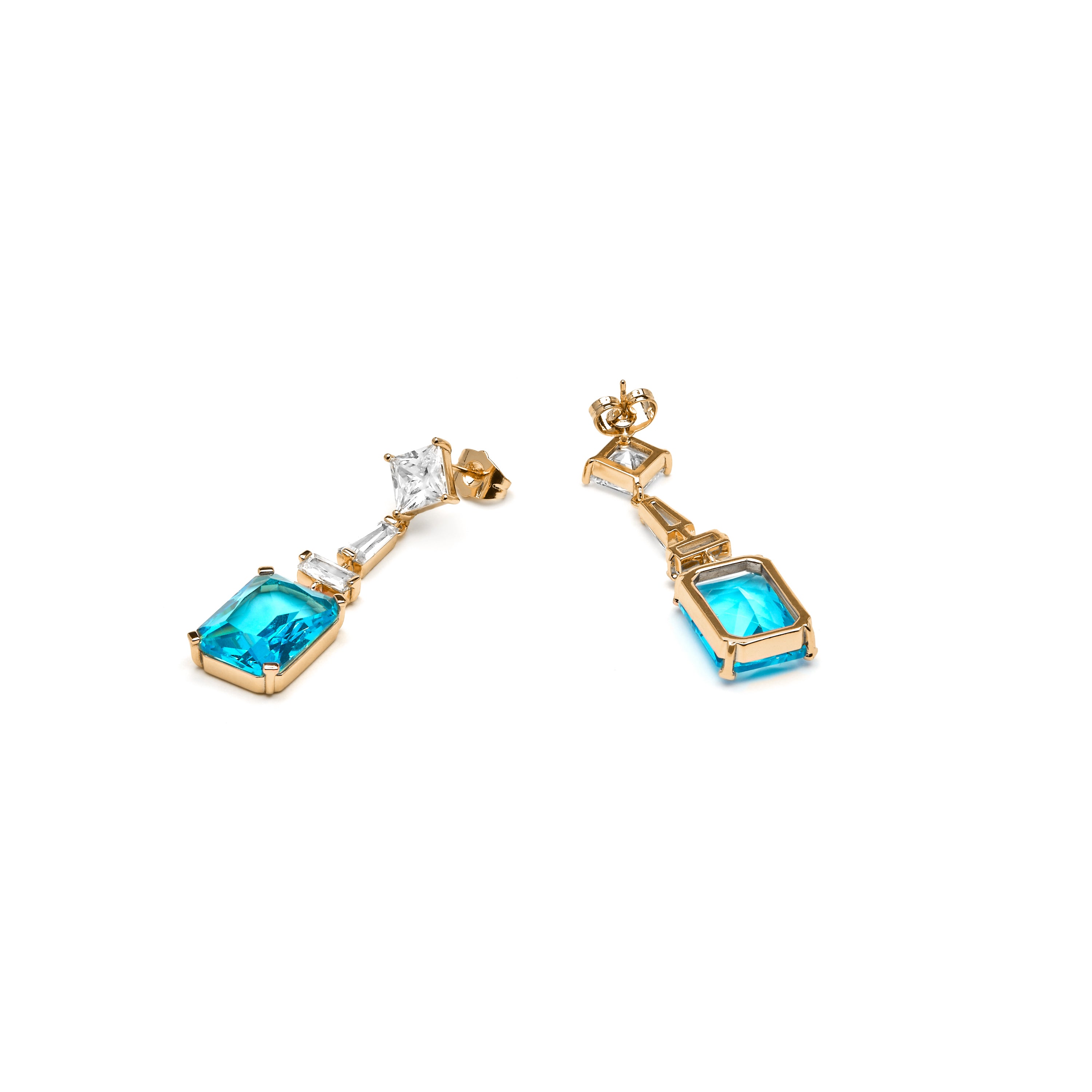18k yellow gold finish earrings with Aquamarine Zirconia - Shafaw