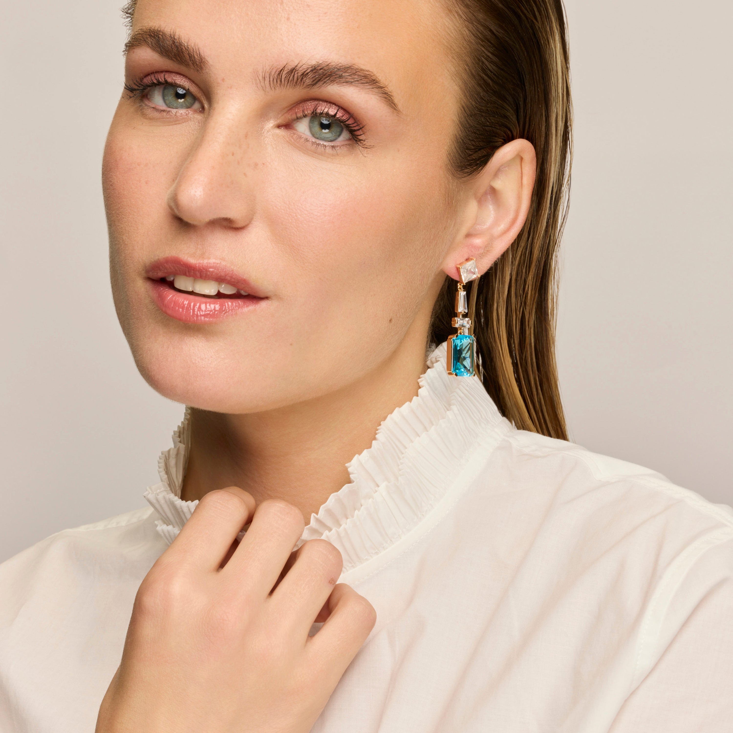 18k yellow gold finish earrings with Aquamarine Zirconia - Shafaw