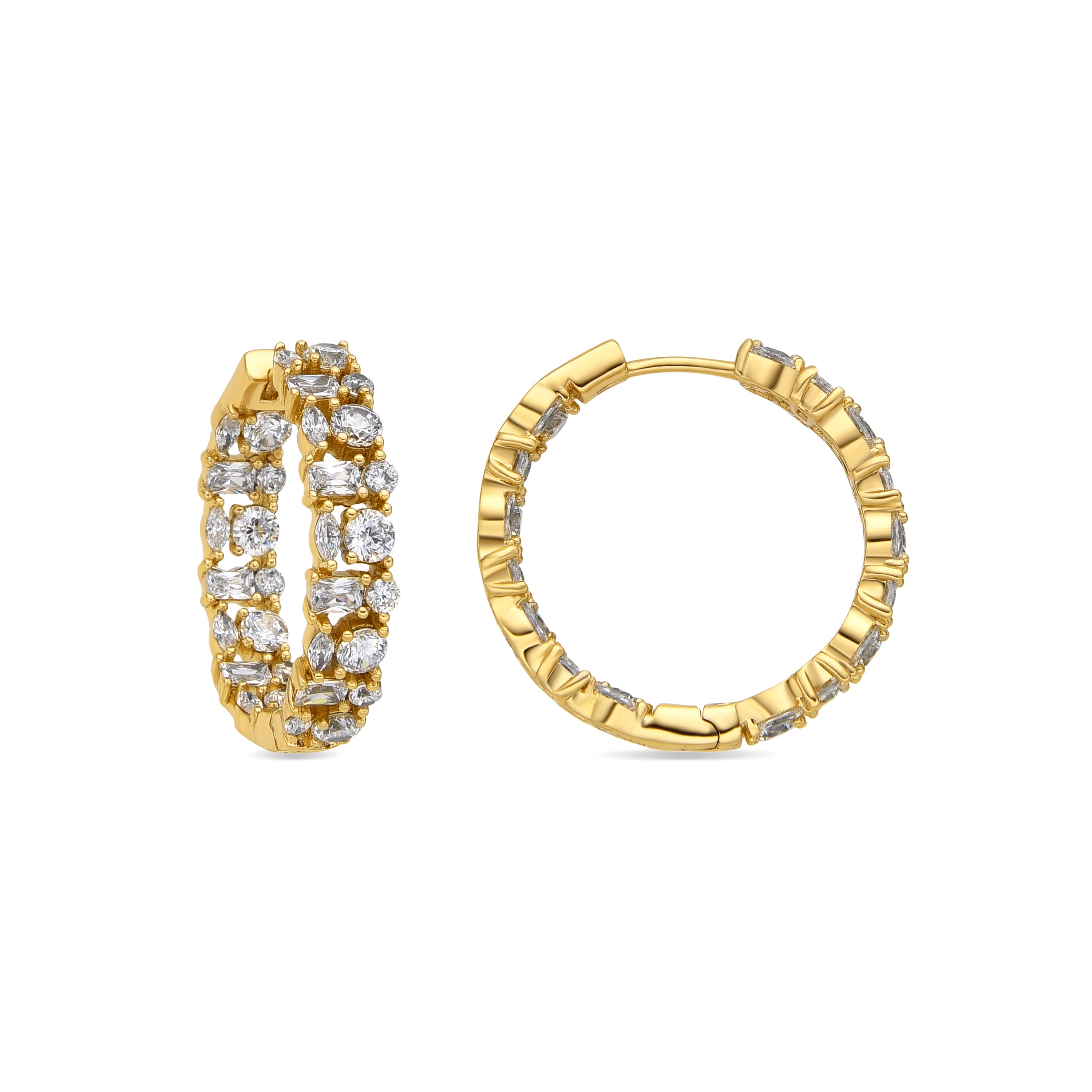 Brincos acabamento ouro amarelo 18k e zircónia brilhante - Buya