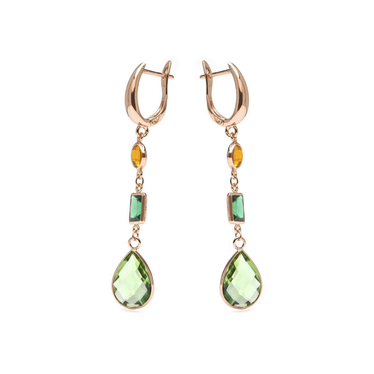 Boucles d'oreilles avec quartz hydrothermal vert Paraiba finition or jaune 18k - Kada