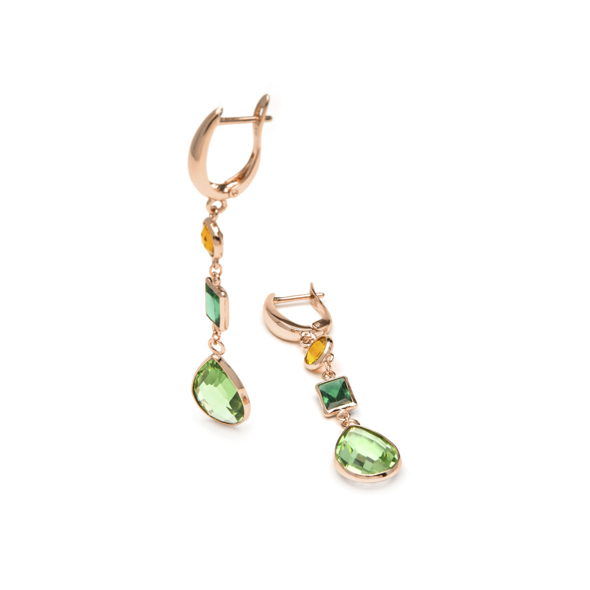 Boucles d'oreilles avec quartz hydrothermal vert Paraiba finition or jaune 18k - Kada