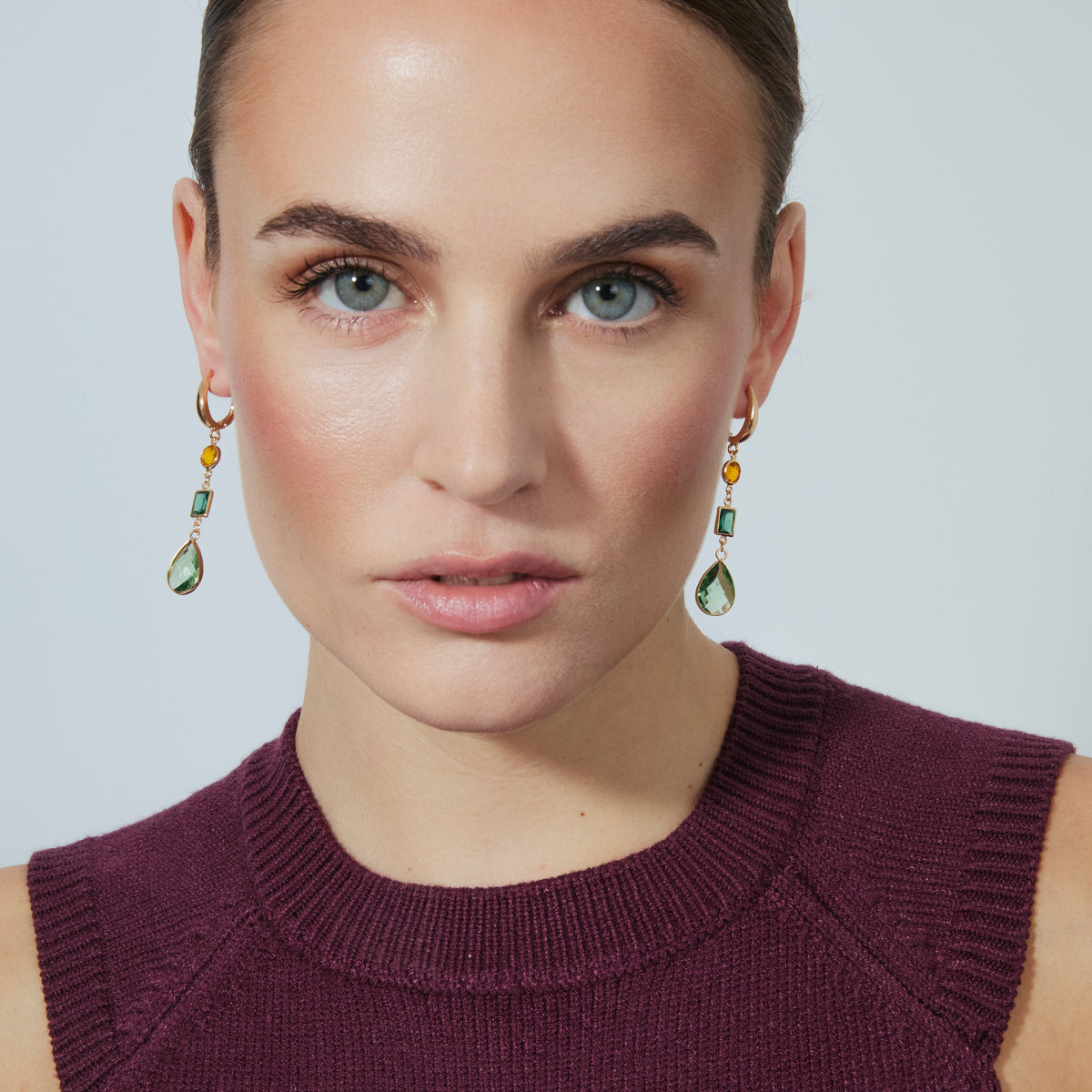 Boucles d'oreilles avec quartz hydrothermal vert Paraiba finition or jaune 18k - Kada