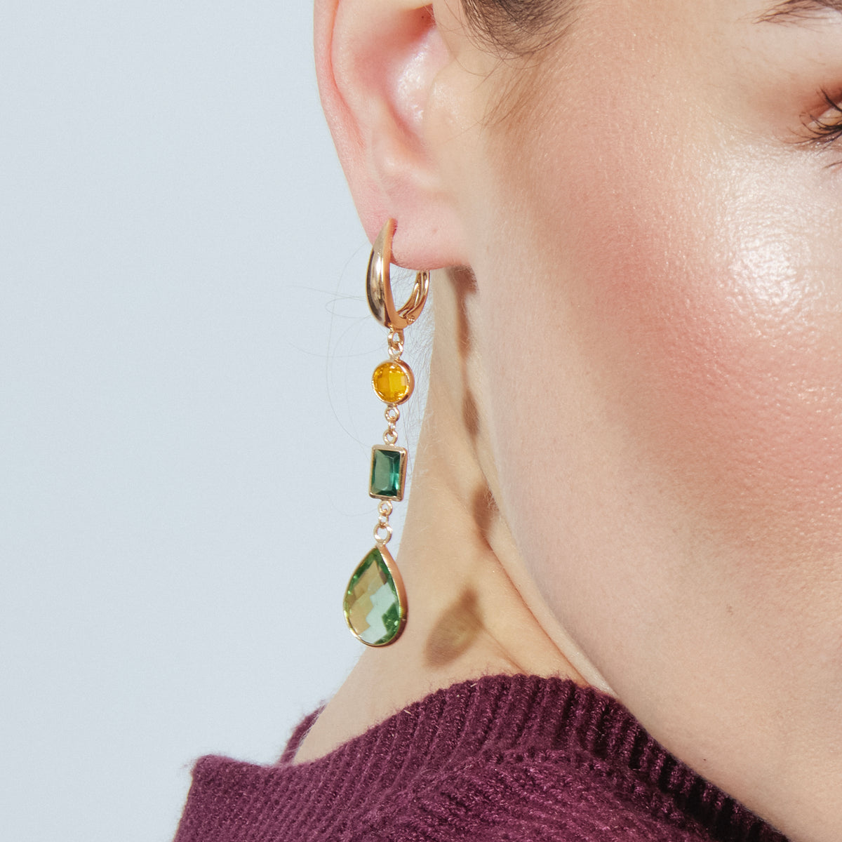 Boucles d'oreilles avec quartz hydrothermal vert Paraiba finition or jaune 18k - Kada