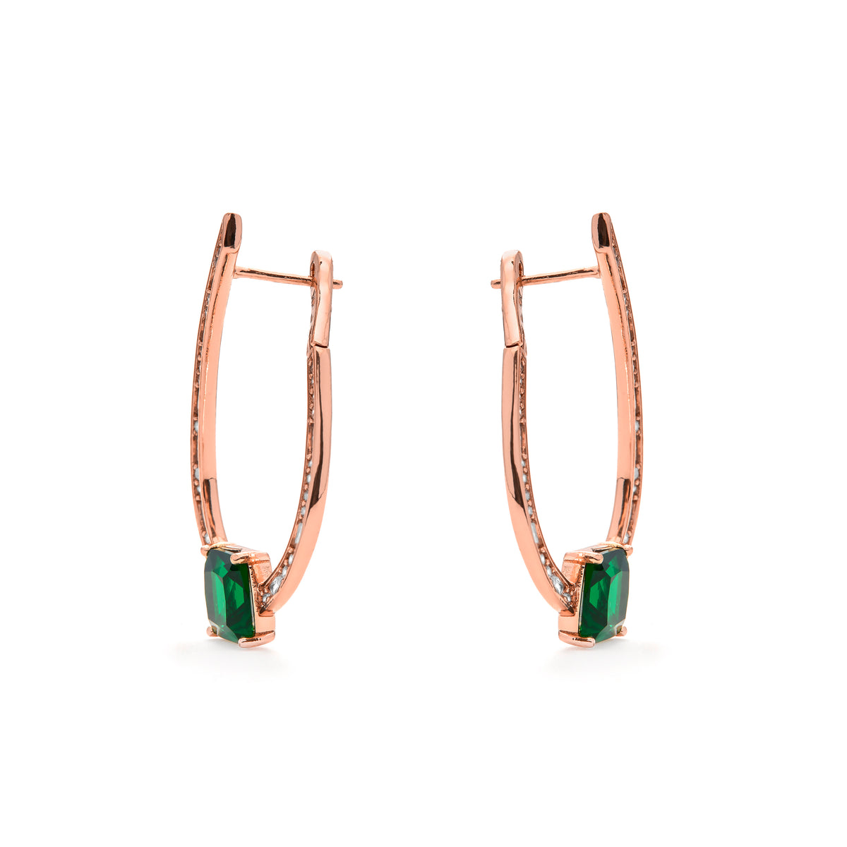Orecchini con zircone verde smeraldo finitura in oro giallo 18k - Shuasin