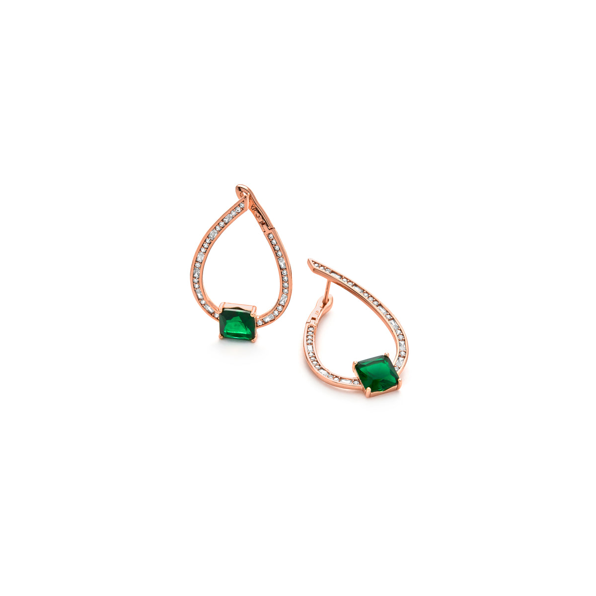 Orecchini con zircone verde smeraldo finitura in oro giallo 18k - Shuasin