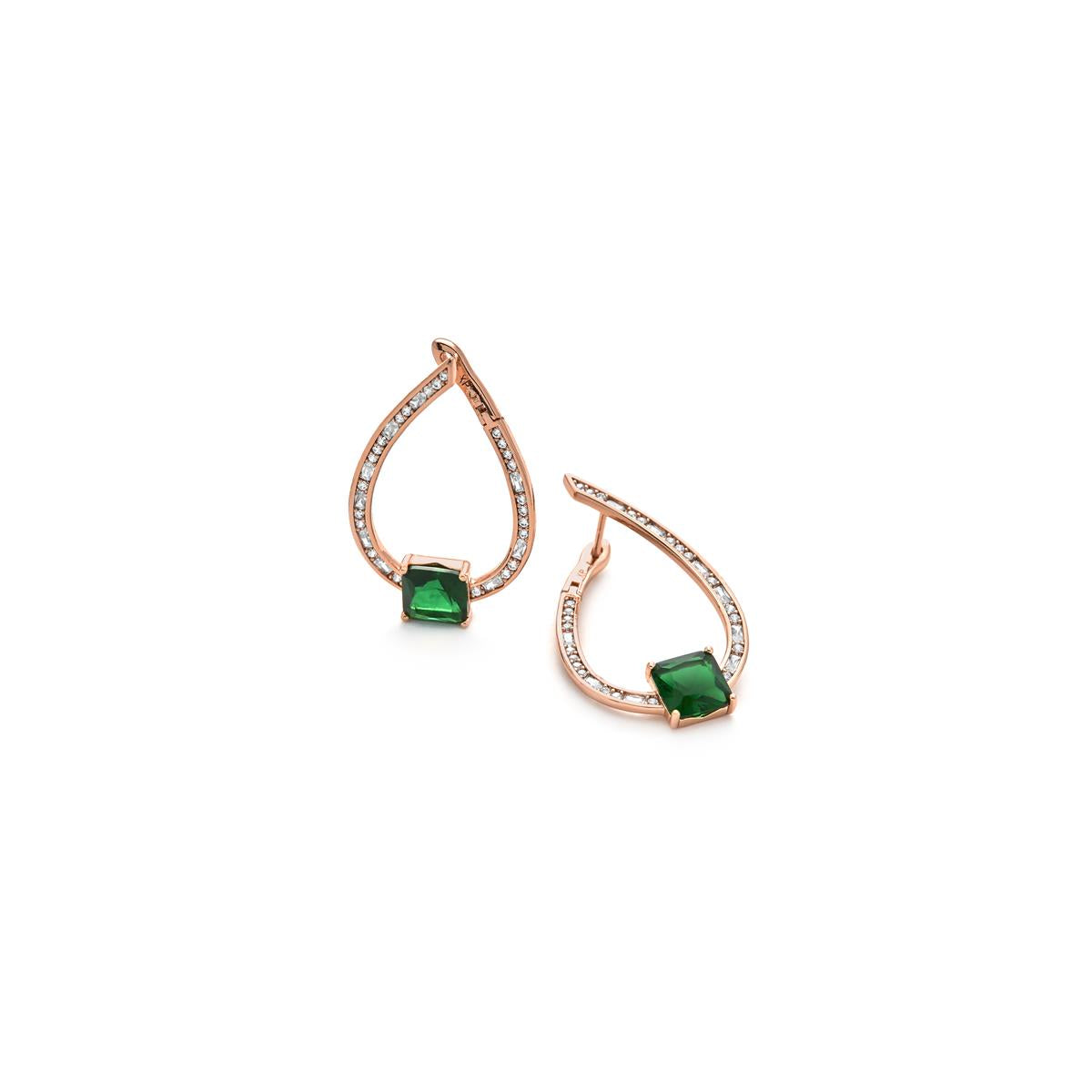 Orecchini con zircone verde smeraldo finitura in oro giallo 18k - Shuasin