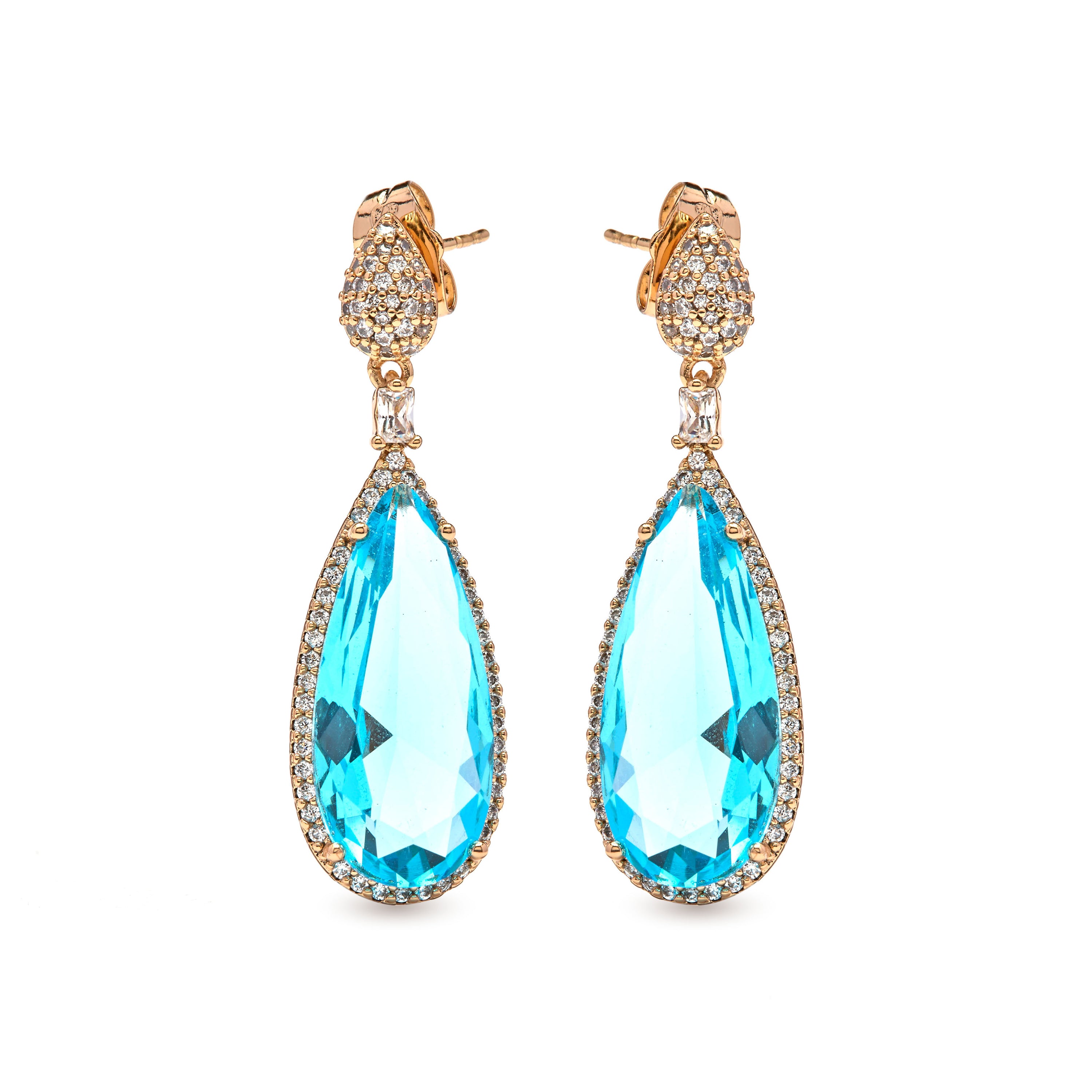 Boucles d'oreilles en zirconium aigue-marine finition or jaune 18 carats - Miely
