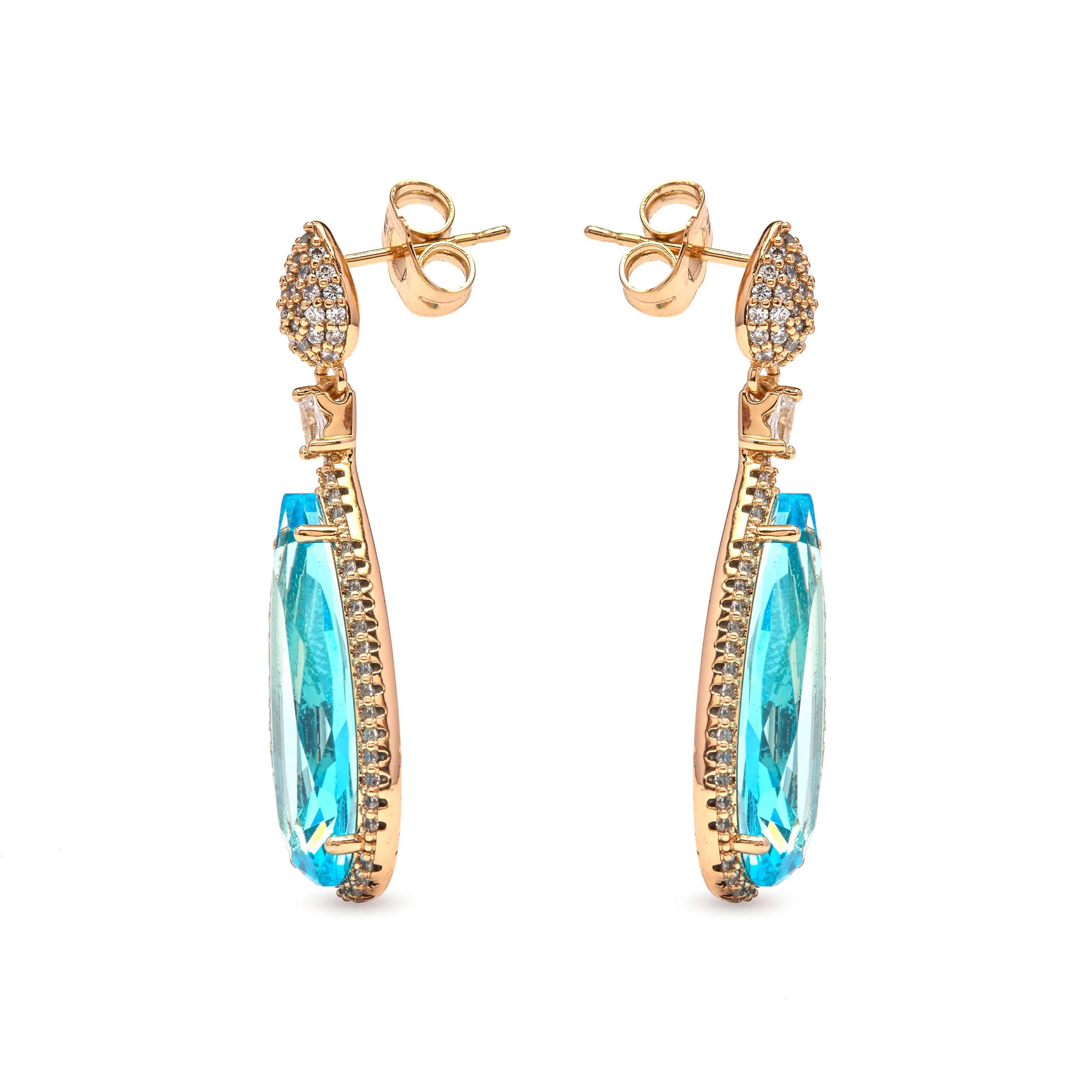 Boucles d'oreilles en zirconium aigue-marine finition or jaune 18 carats - Miely