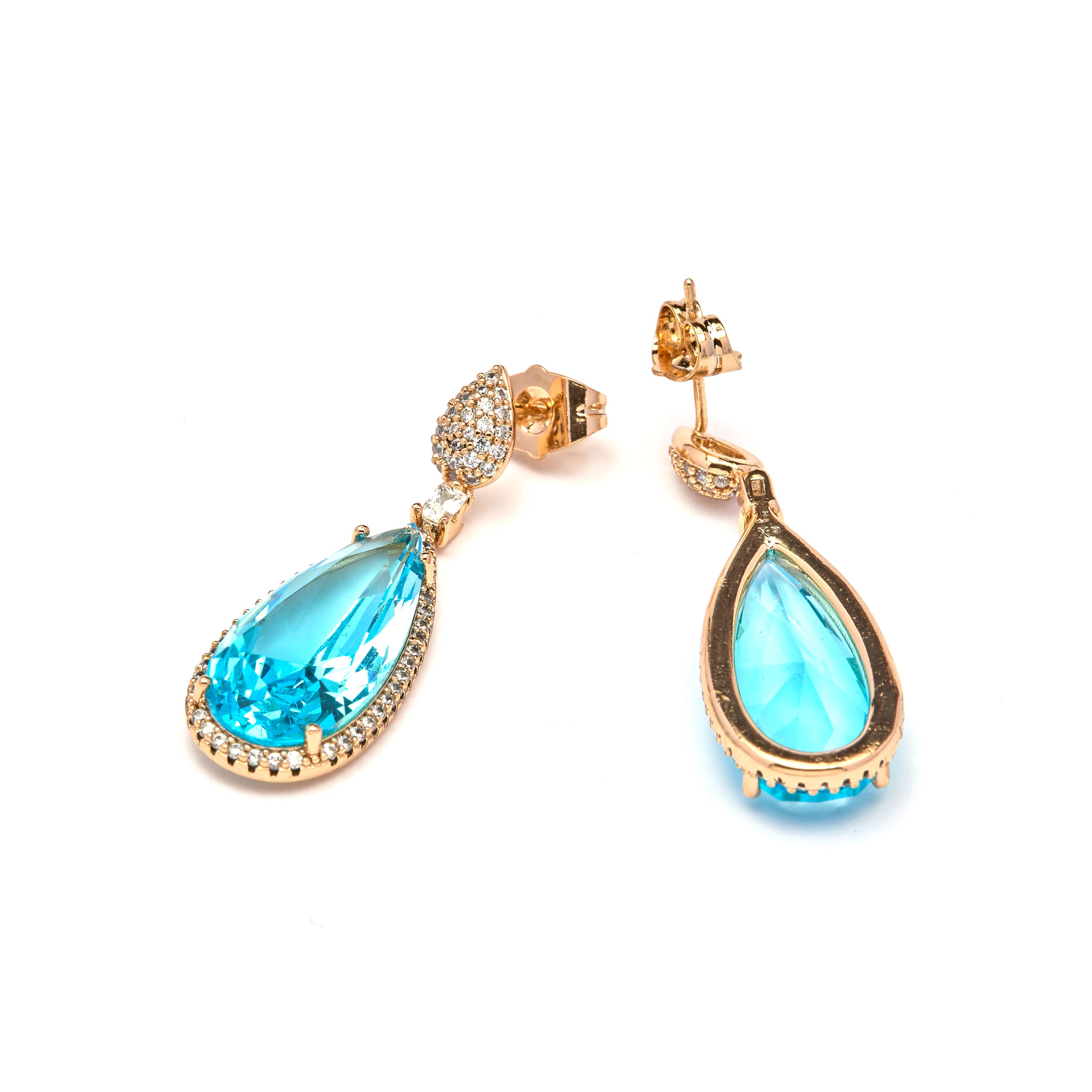 Boucles d'oreilles en zirconium aigue-marine finition or jaune 18 carats - Miely