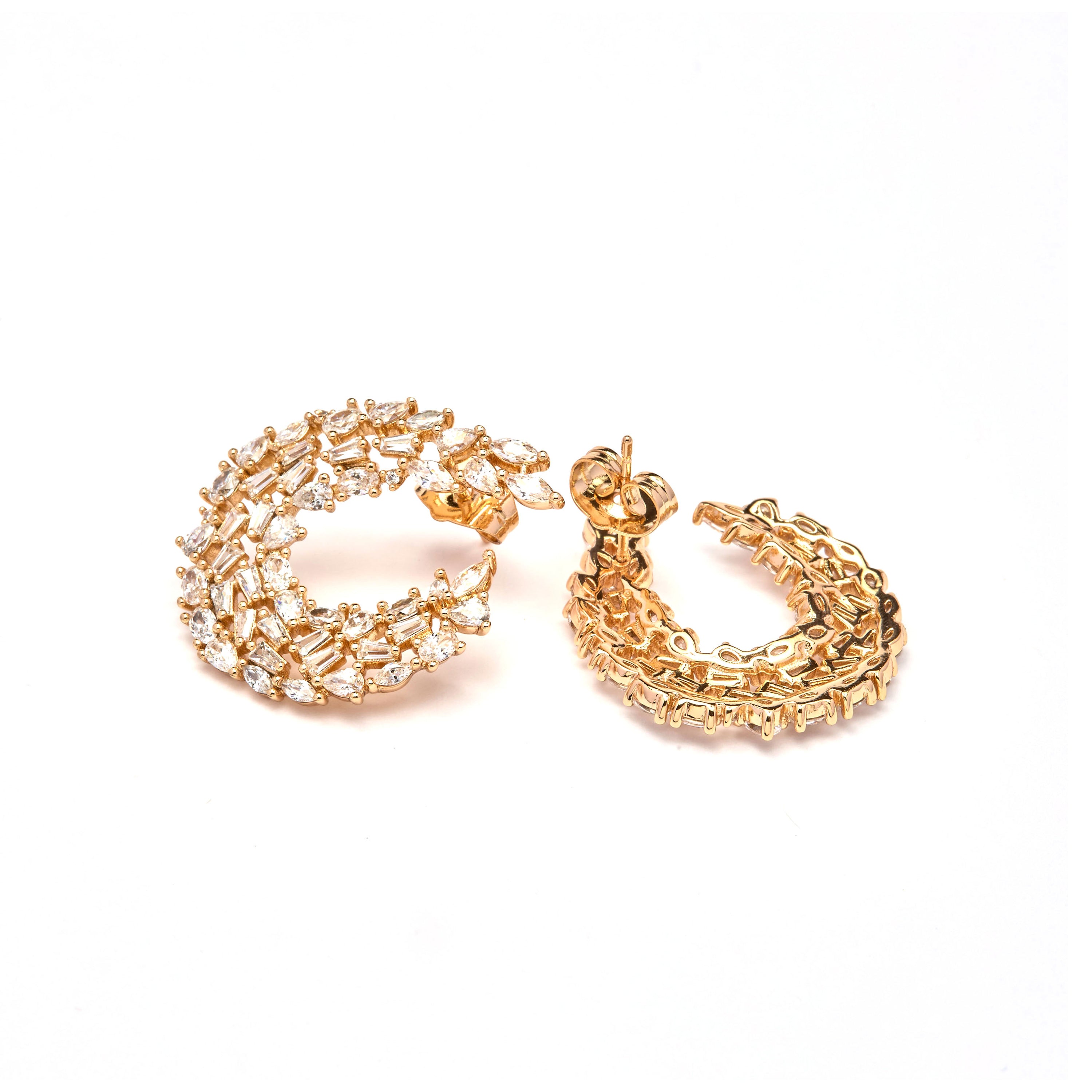 Glänzende Zirkonia-Ohrringe mit 18 Karat Gelbgold-Finish - Isdro