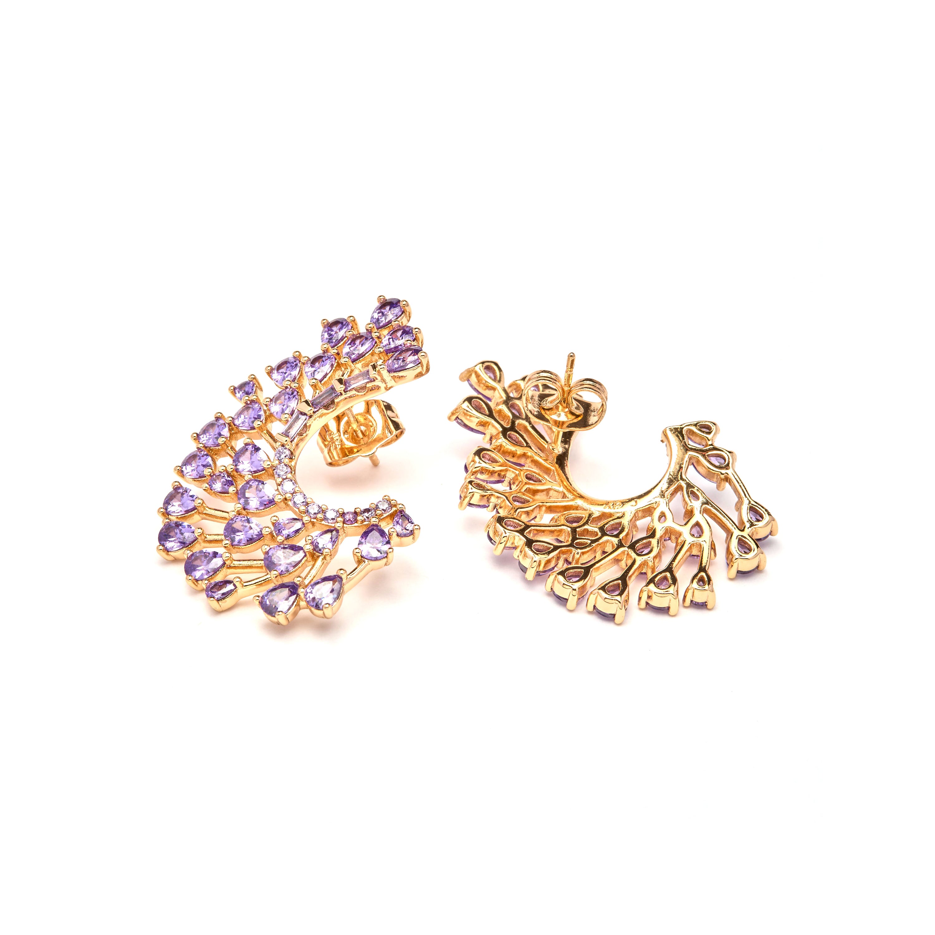 Pendientes de Circonita Amatista acabado en oro amarillo de 18k - Narbel
