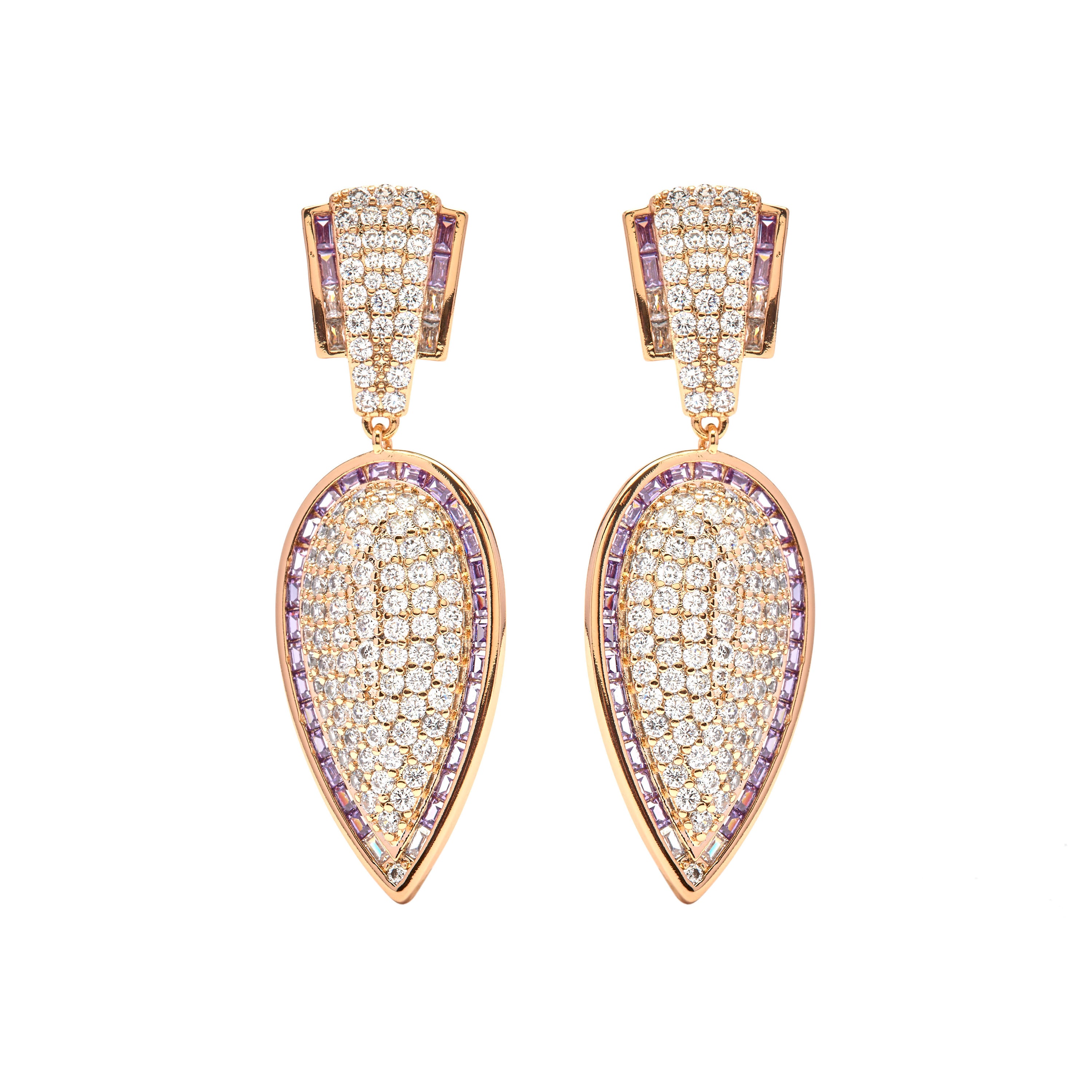Brincos de zircónia ametista com acabamento em ouro amarelo de 18k - Halek