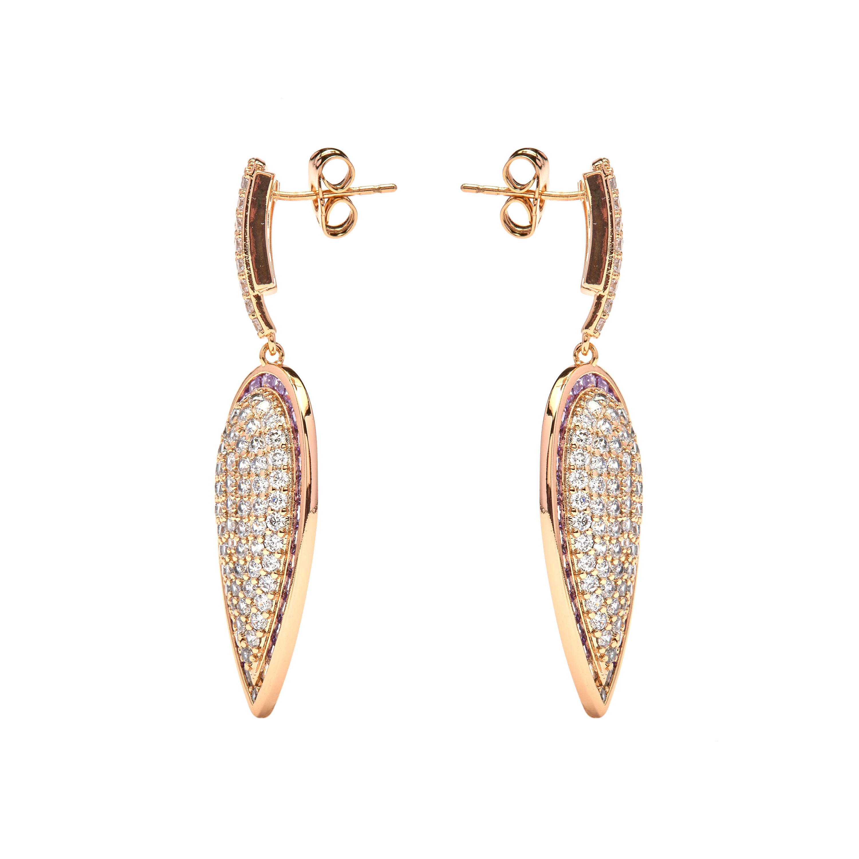 Brincos de zircónia ametista com acabamento em ouro amarelo de 18k - Halek