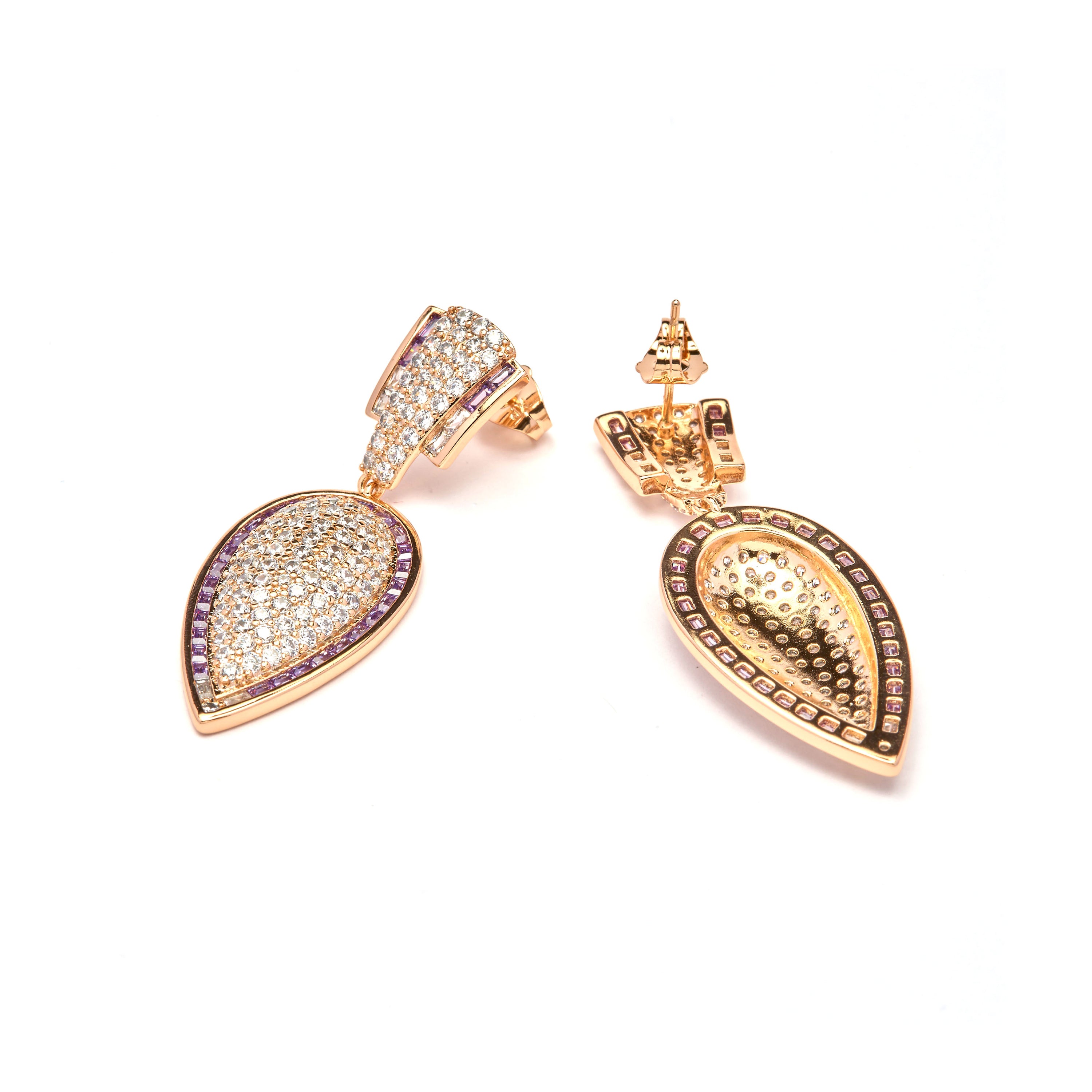 Brincos de zircónia ametista com acabamento em ouro amarelo de 18k - Halek