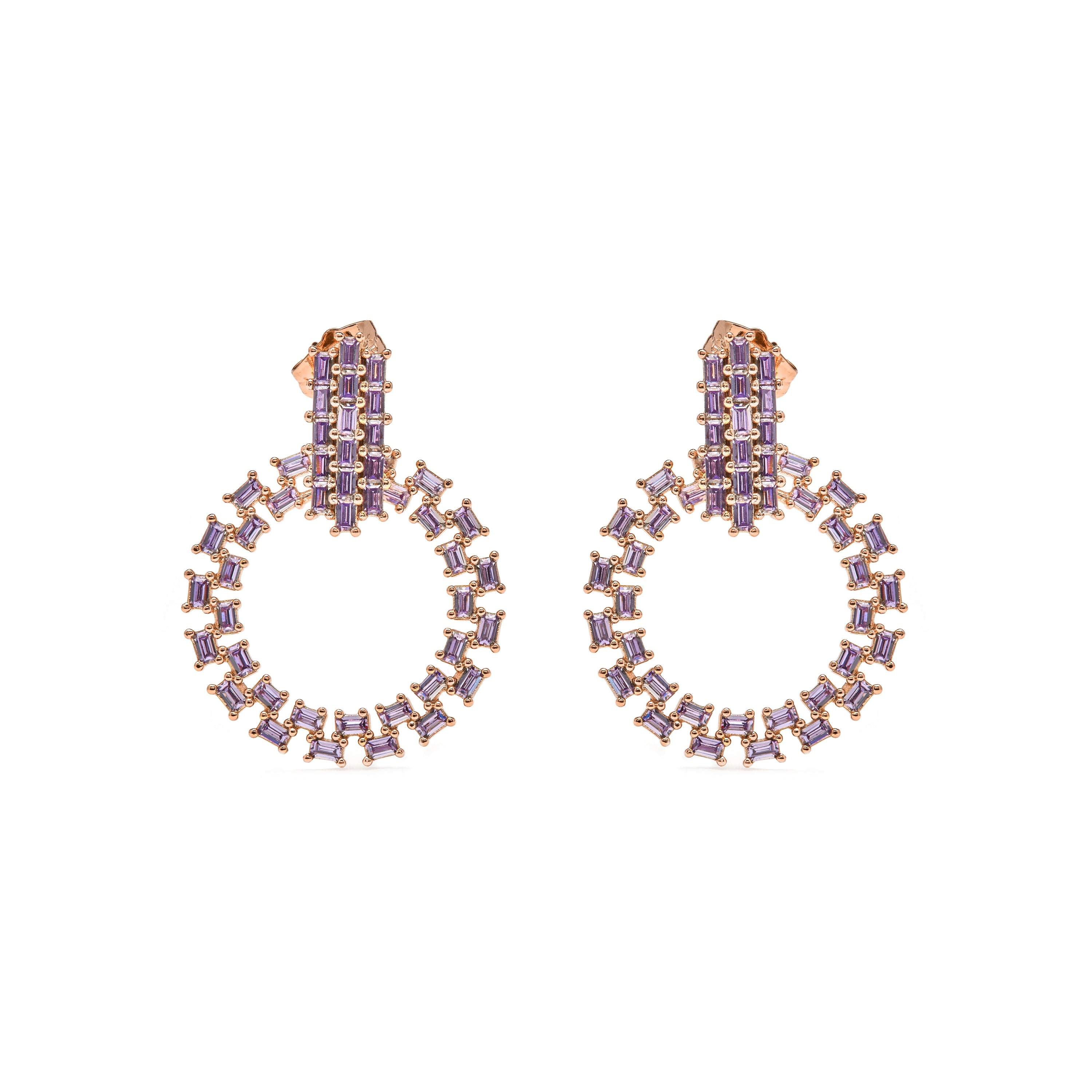 Amethyst Cubic Zirconia Earrings with 18k Yellow Gold Finish - Huang