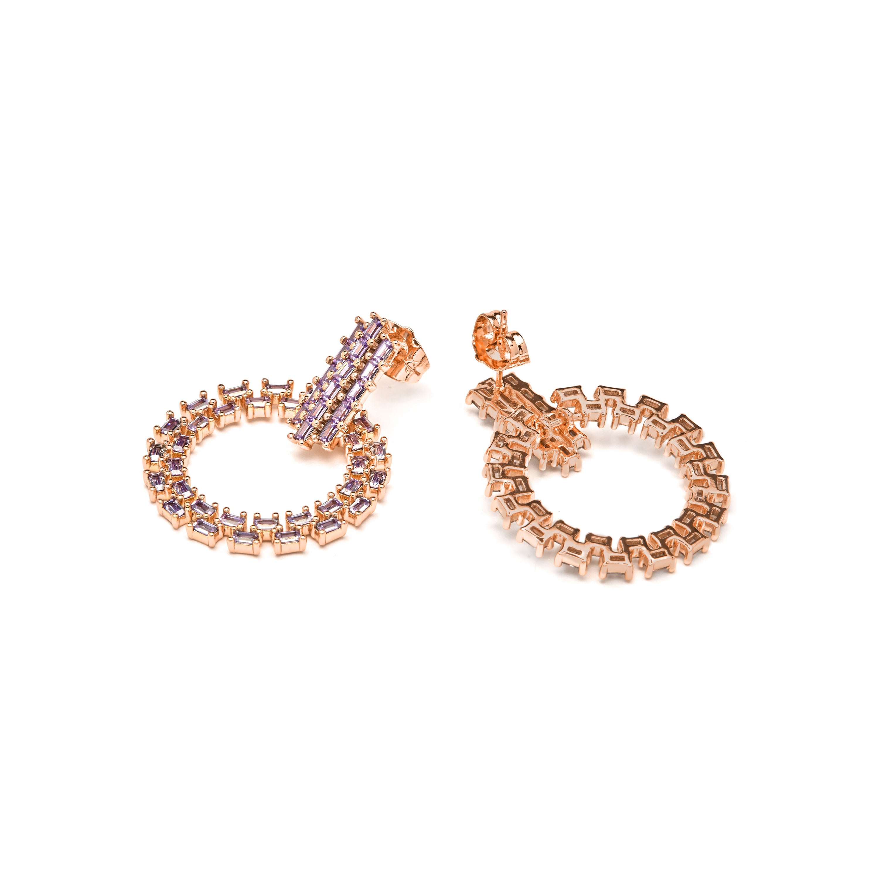 Amethyst Cubic Zirconia Earrings with 18k Yellow Gold Finish - Huang
