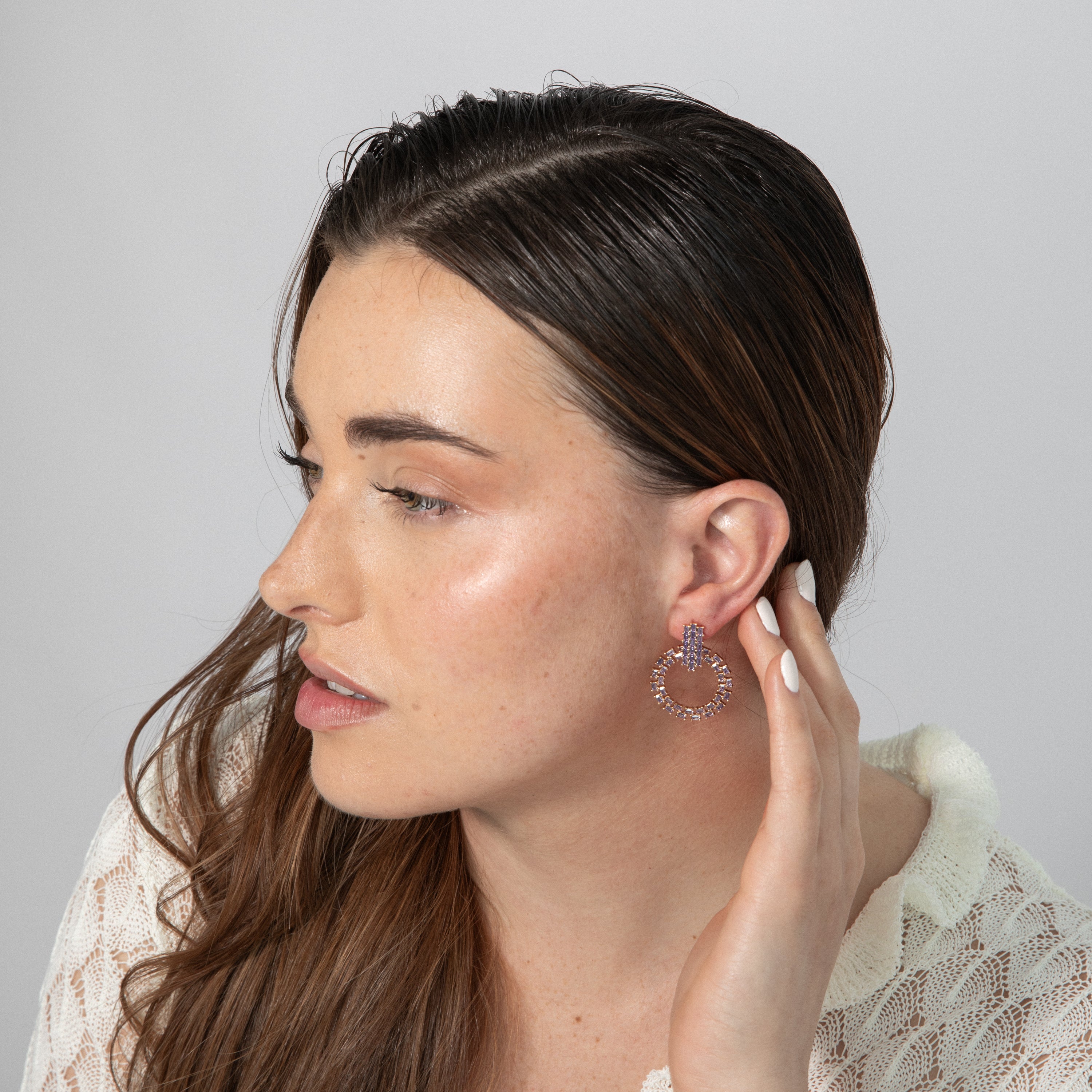 Amethyst Cubic Zirconia Earrings with 18k Yellow Gold Finish - Huang