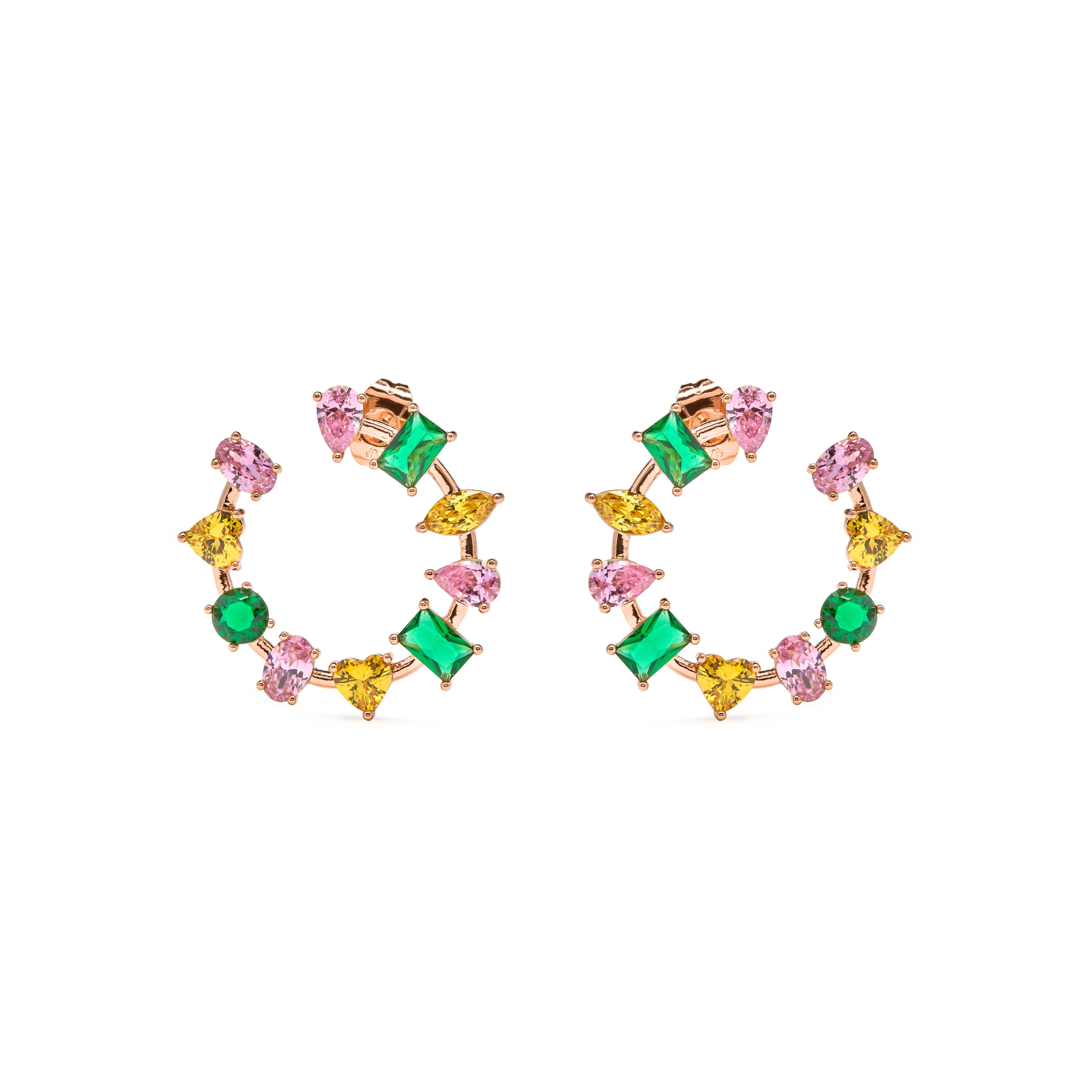 Brincos de zircónia multicolor com acabamento em ouro amarelo de 18k - Tapus