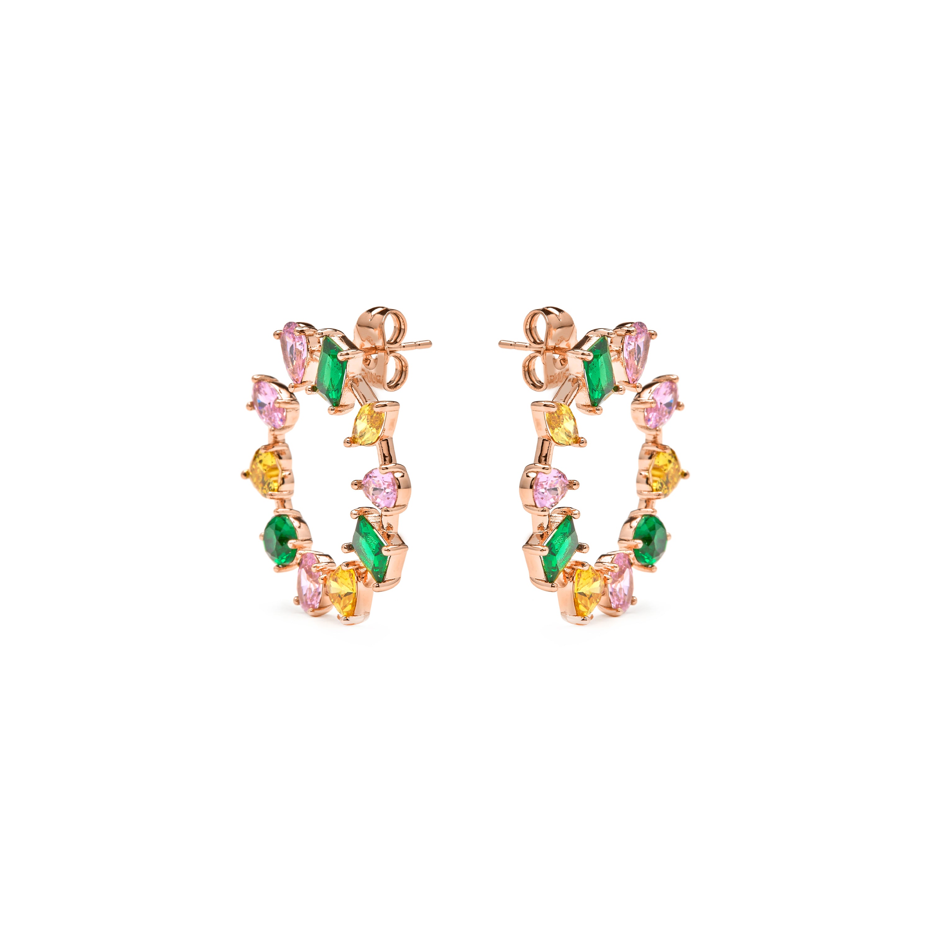 Brincos de zircónia multicolor com acabamento em ouro amarelo de 18k - Tapus