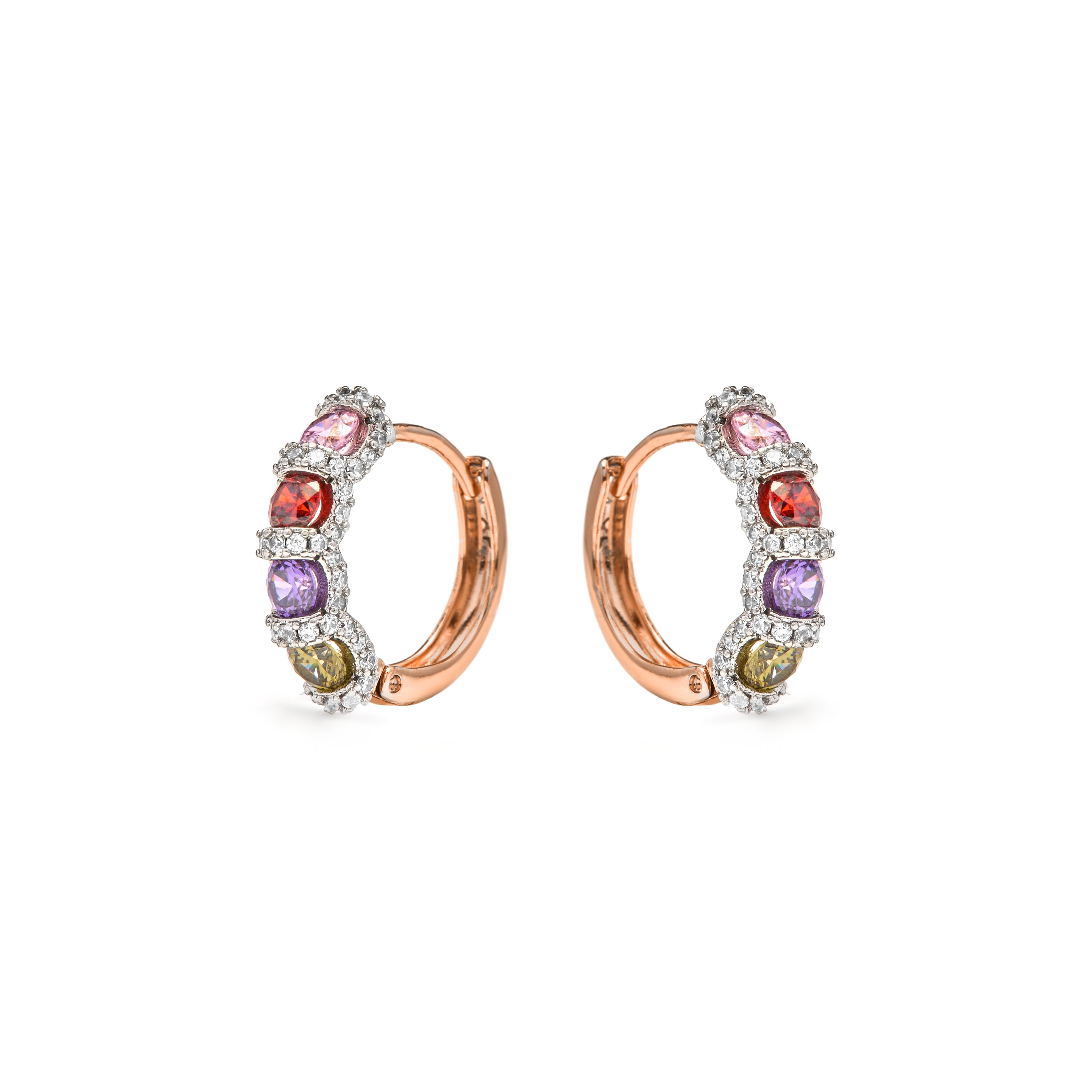 Multicolor Cubic Zirconia Earrings with 18k Yellow Gold Finish - Cieth