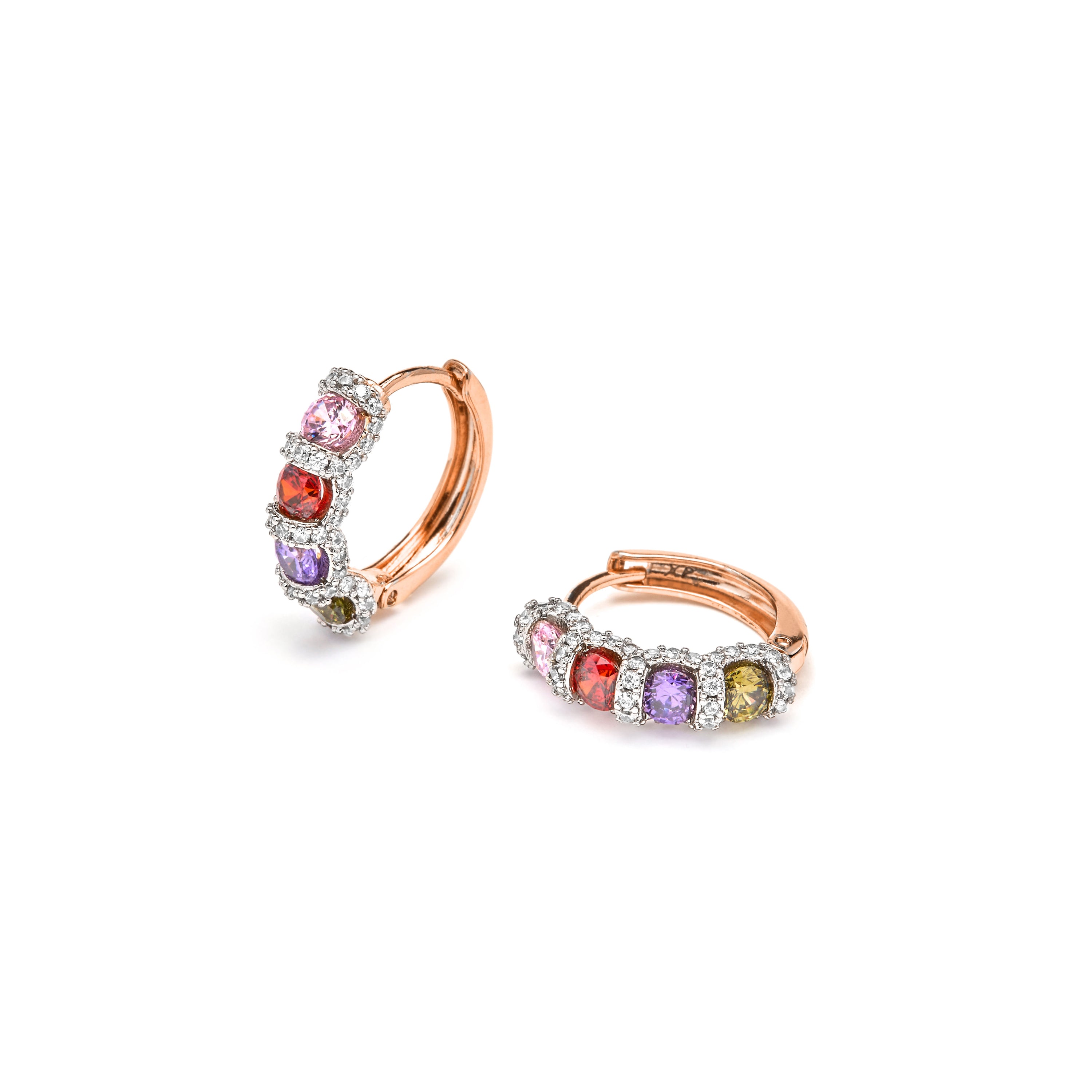 Multicolor Cubic Zirconia Earrings with 18k Yellow Gold Finish - Cieth