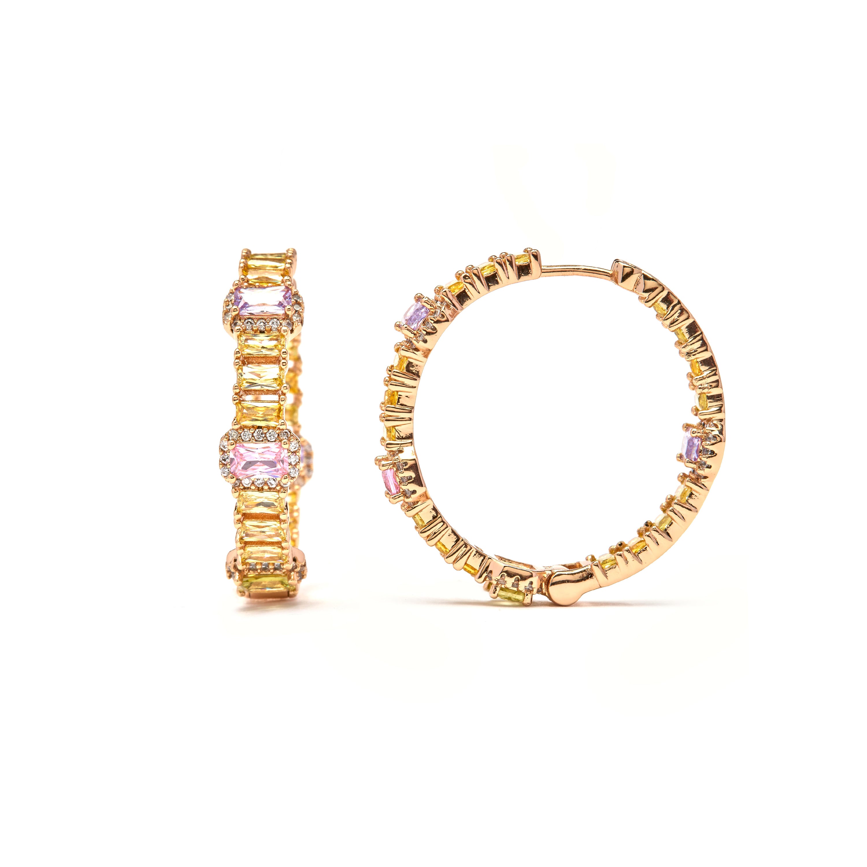 Boucles d'oreilles en zircon multicolore finition or jaune 18 carats - Phisma