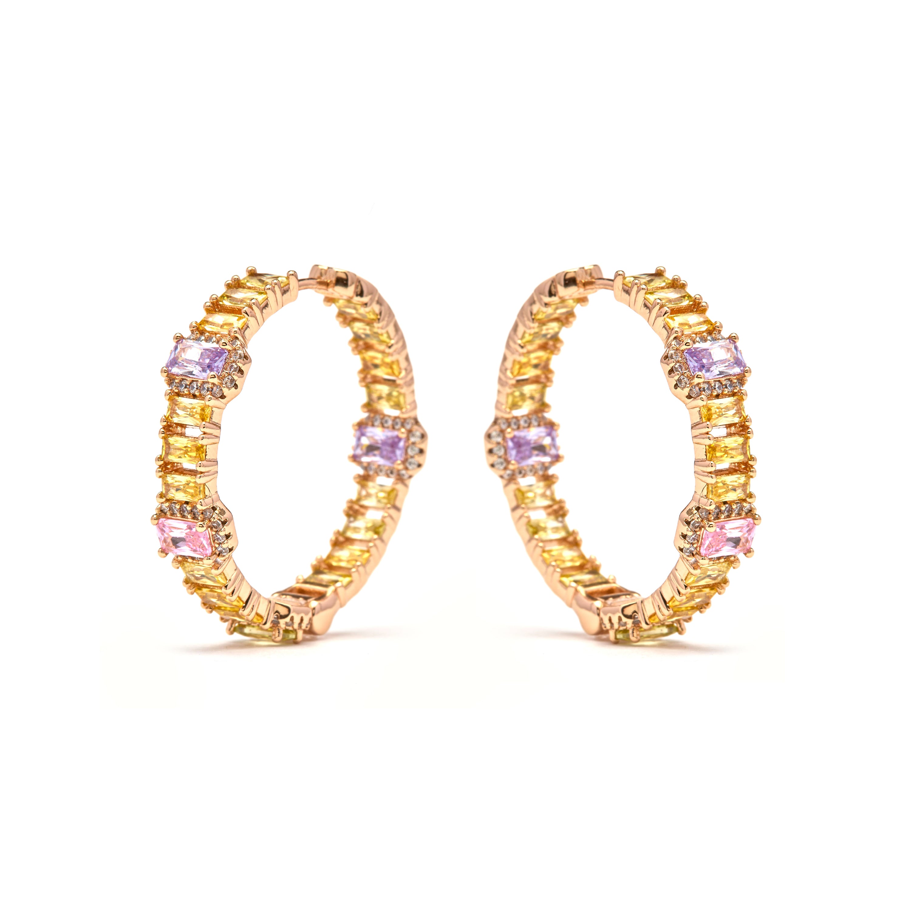 Boucles d'oreilles en zircon multicolore finition or jaune 18 carats - Phisma