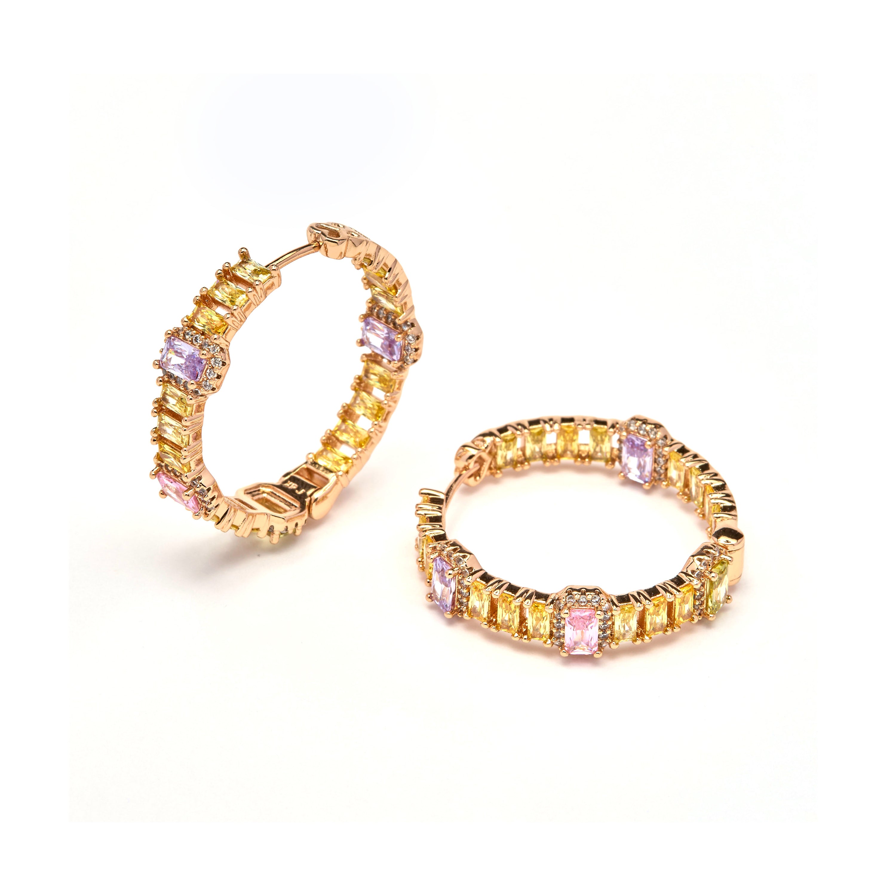 Boucles d'oreilles en zircon multicolore finition or jaune 18 carats - Phisma