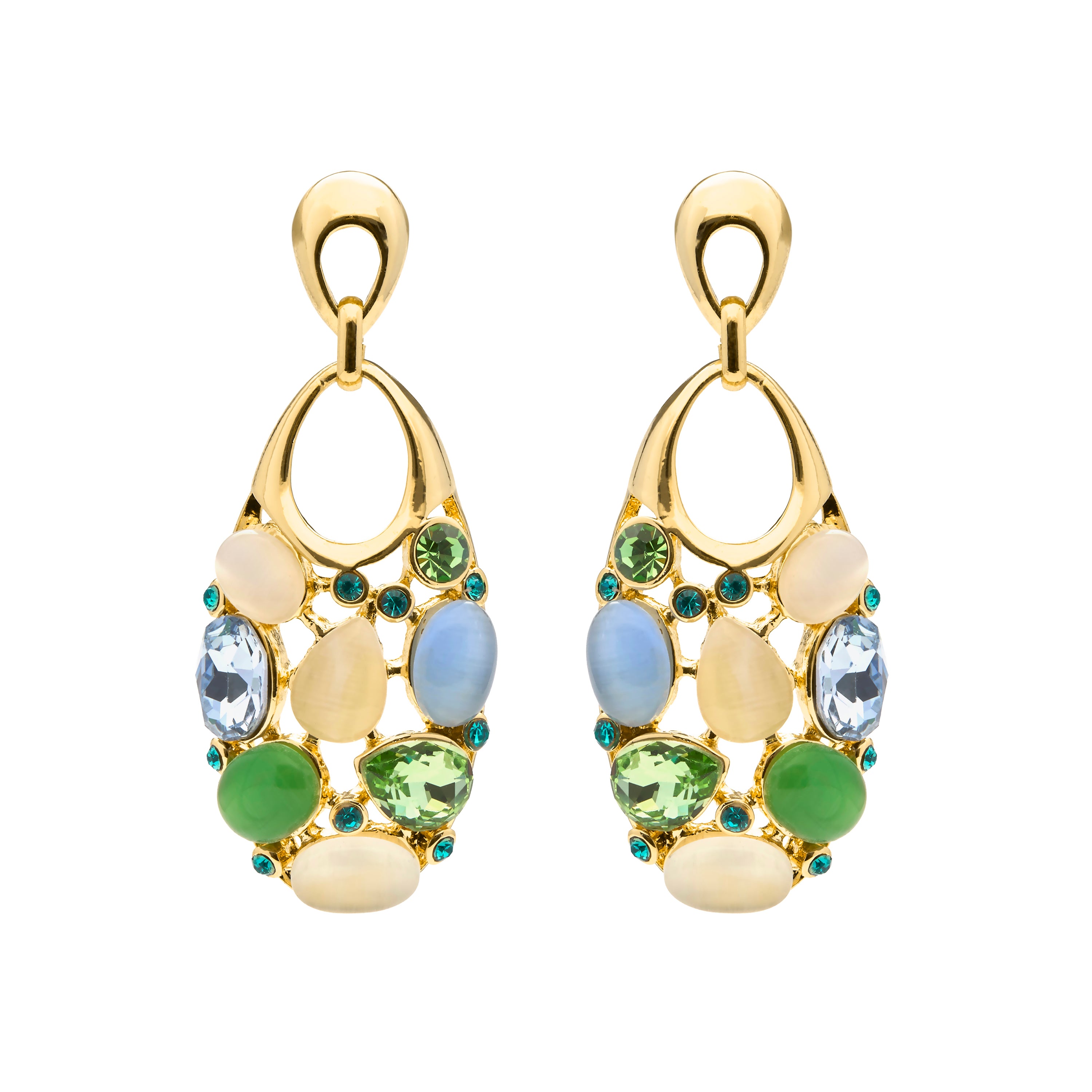 Multicolor Katzenaugen-Ohrringe mit 18k Gelbgold-Finish - Humawar