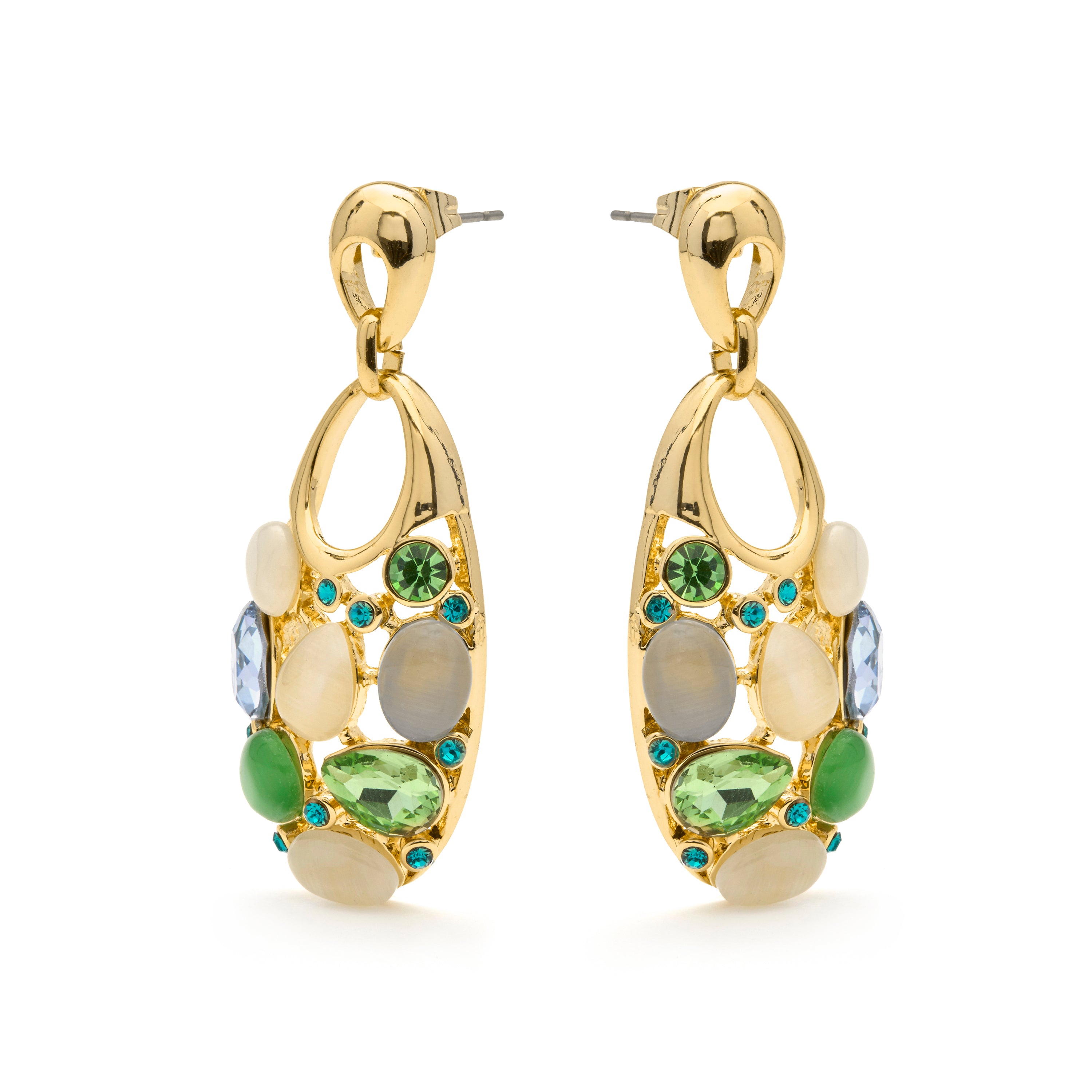 Multicolor Cat Eye Earrings finished in 18k yellow gold - Humawar