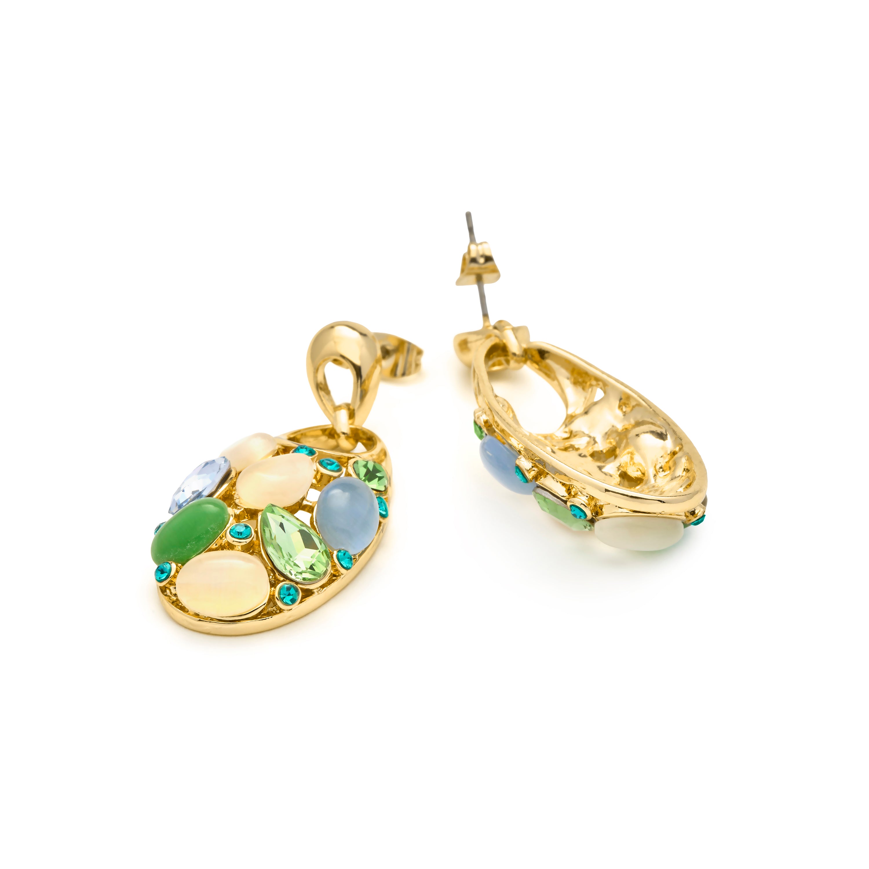 Multicolor Cat Eye Earrings finished in 18k yellow gold - Humawar